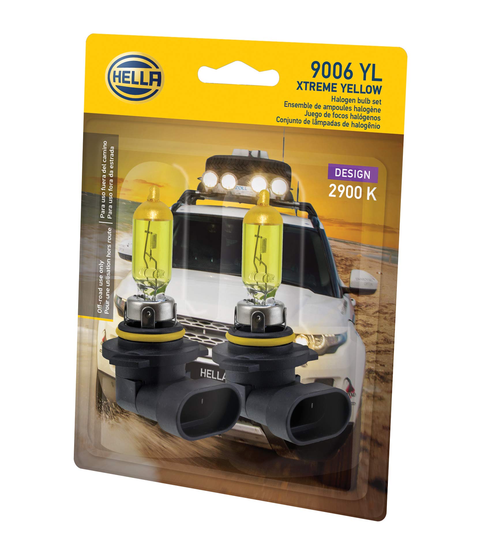 HELLA 9006 YL Twin Blister Xtreme Yellow Bulb (12V 55W), 2 Pack