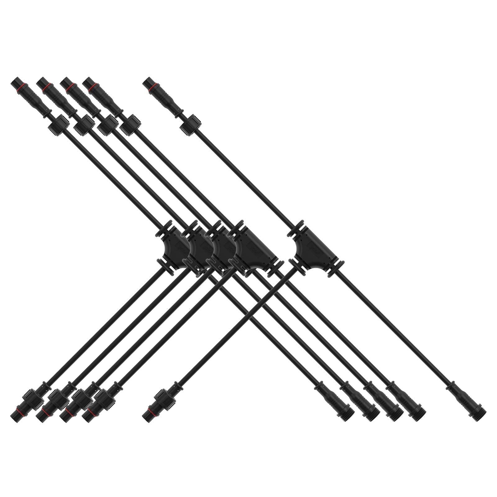 BTF-LIGHTING 5 PCS 5 Core 5 PIN Black Plastics IP65 T Shape Tee Small Size Connector 1 Male Ends 2 Female End 0.2mm/24AWG 15mm N
