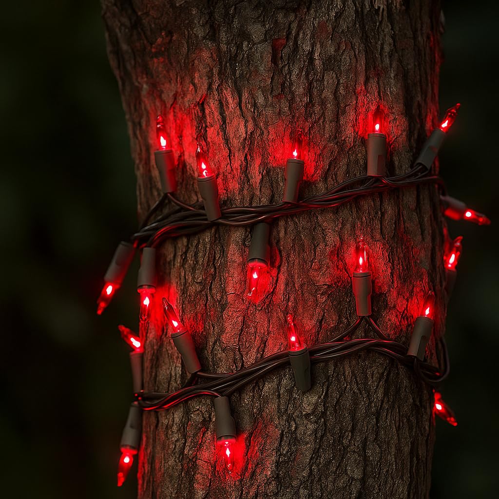 Novelty Lights Mini Lights 11ft 50 Bulbs Red on Brown Wire Commercial Grade UL Listed