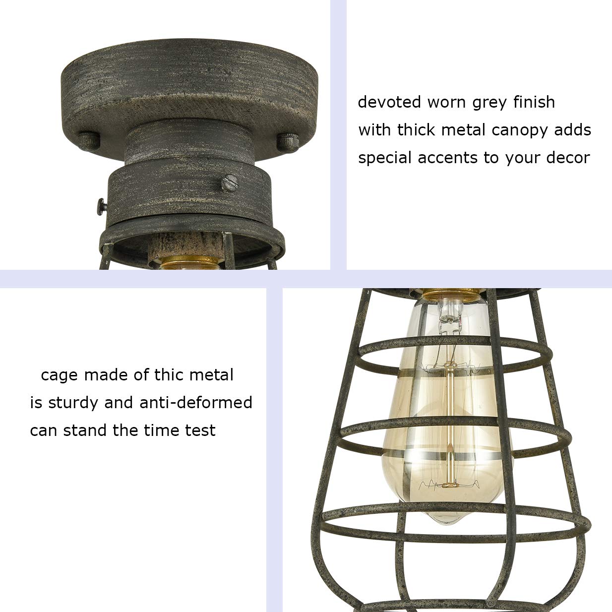 Tengiants Farm Rustic Ceiling Light Fixture Small Metal Caged Ceiling Light Mini Close To Ceiling Lamp With Unique Rust Finish