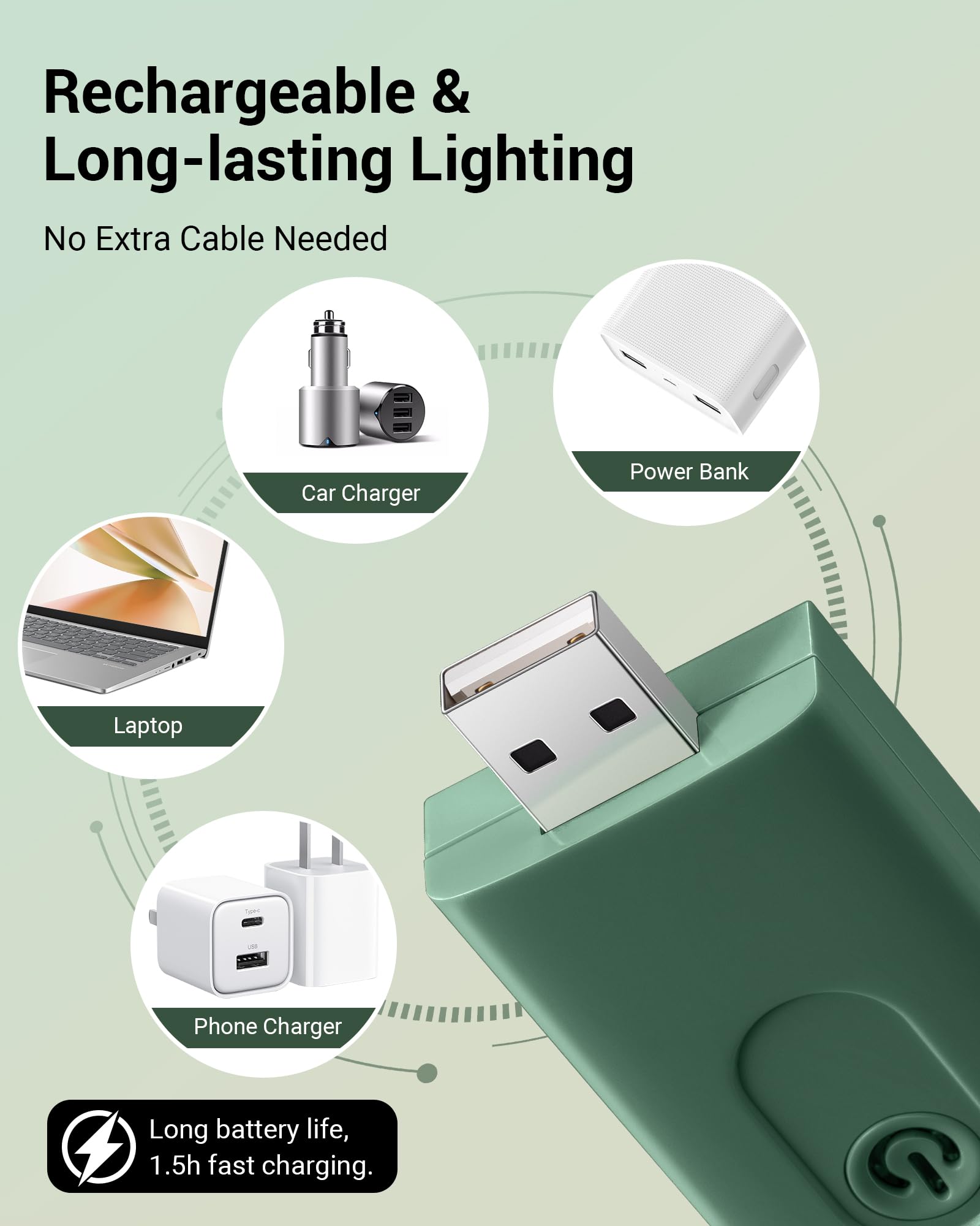 DEWENWILS USB Rechargeable Book Reading Light, LED Clip-on, 4 Brightness Levels, Dark Green, Model IT-008