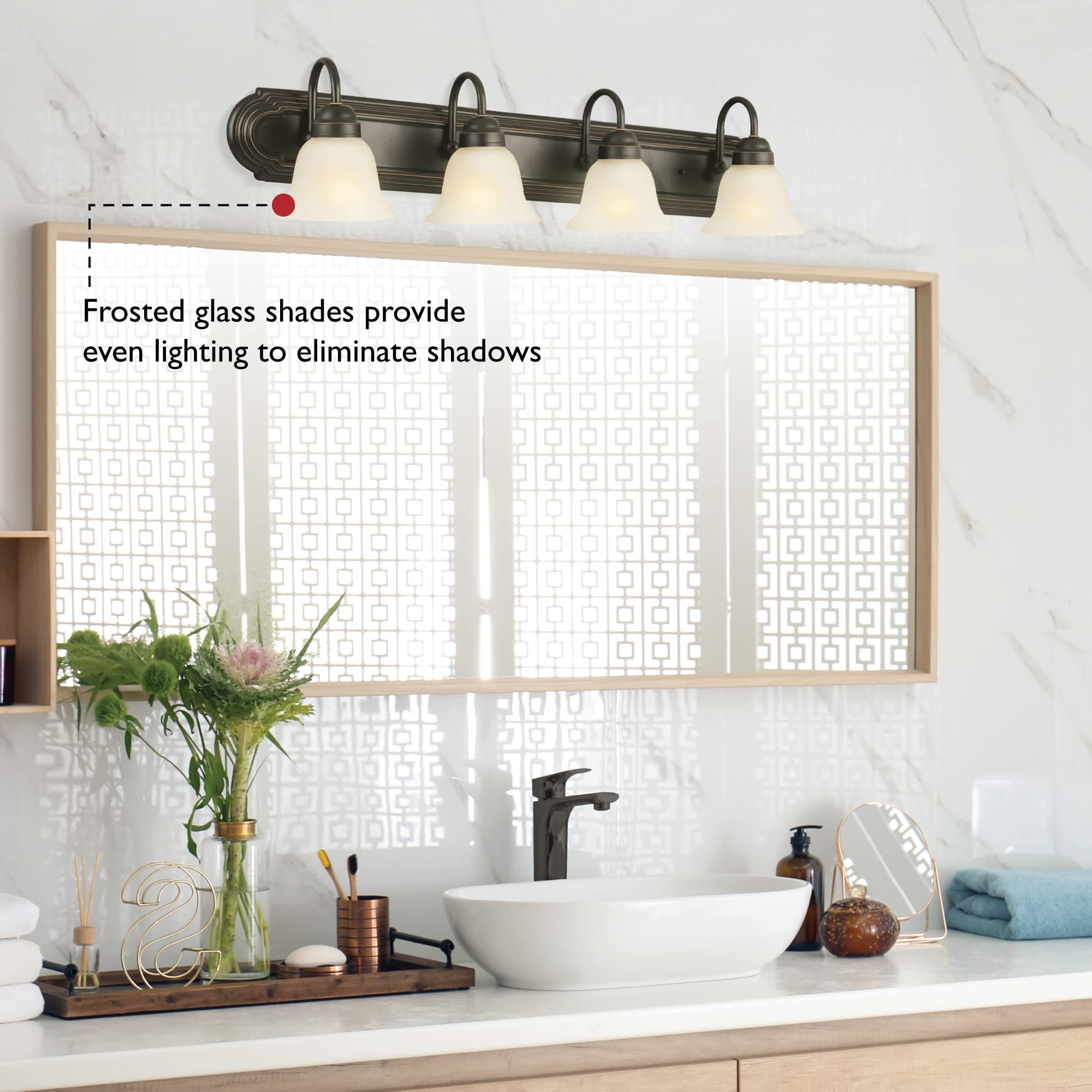 Allante 4-Light Vanity Light, Oil Rubbed Bronze Finish, Frosted Glass Shades, Dimmable, Bathroom Wall Fixture - Design House, 50