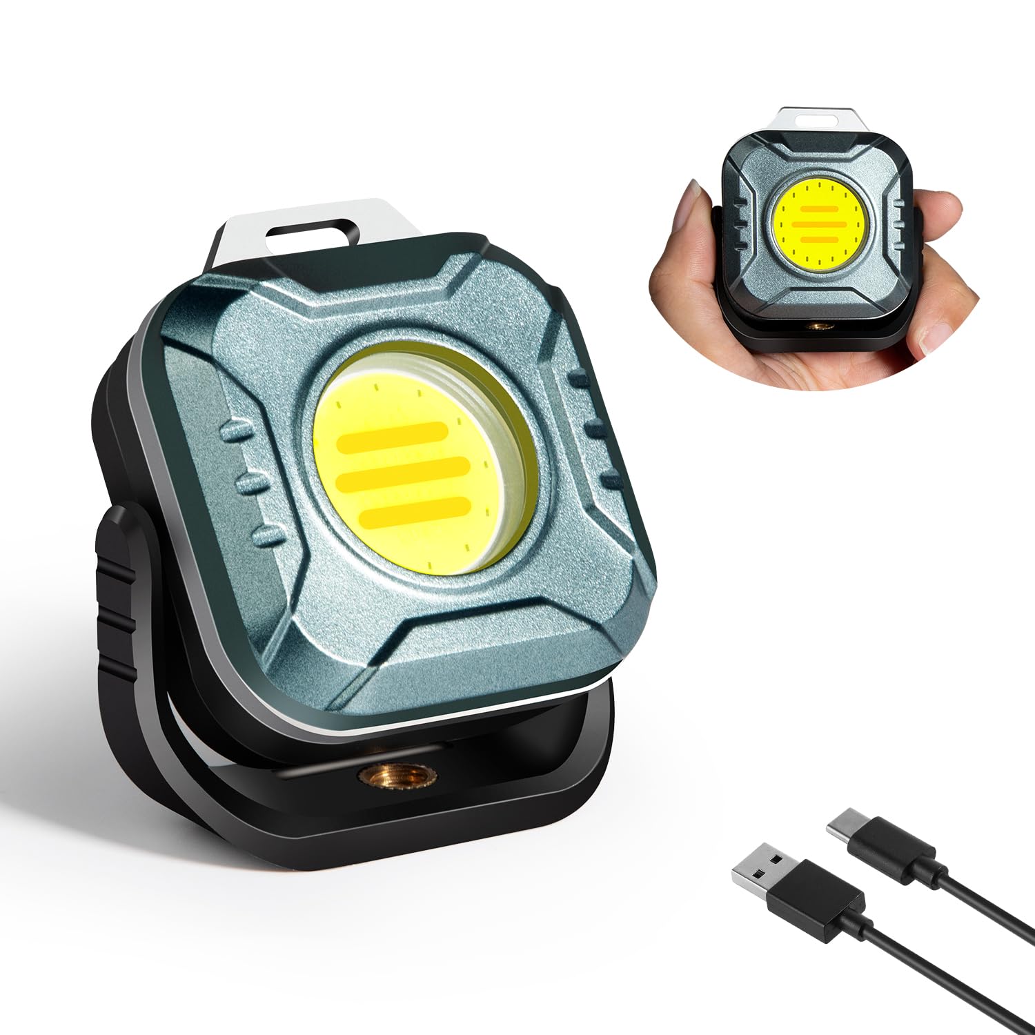 Gabujau Rechargeable Magnetic Work Light, 500 Lumens Floodlight 1200 mAh LED Portable Lamp, 2.9 Oz Mini Supersmall for Emergency