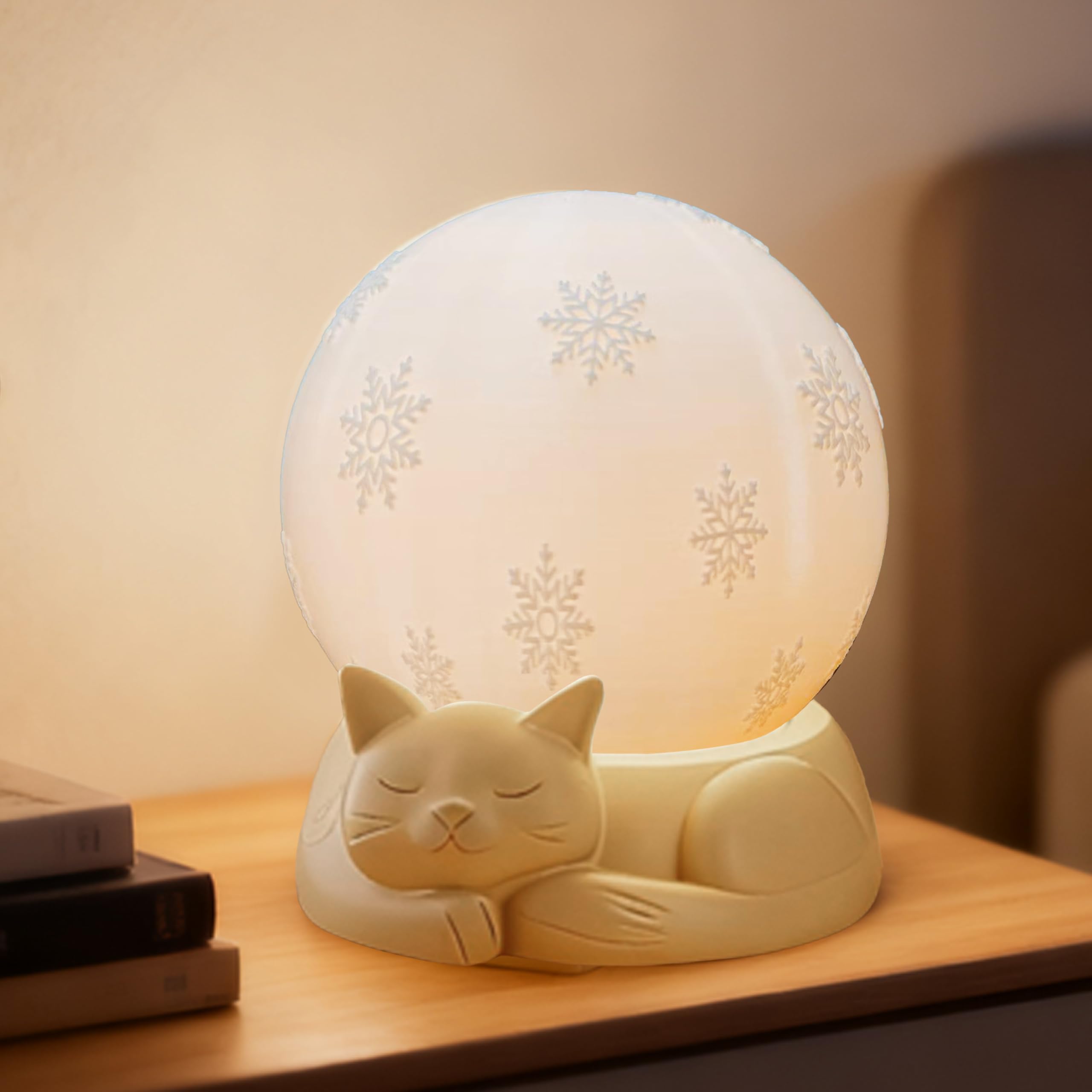 WISUCL Rotating Cat Lamp, 3 Color Temperatures Table Lamp for Bedroom, Touch Control Rechargeable Nightstand Lamps with USB C Ch