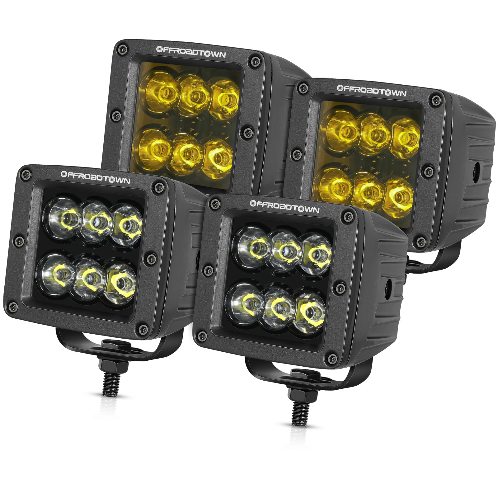 OFFROADTOWN LED Cubes, 4pcs 3inch 240W CREE LED Pods Driving Lights Cubes Ditch Light Off Road Lights for Truck Pickup UTV ATV S