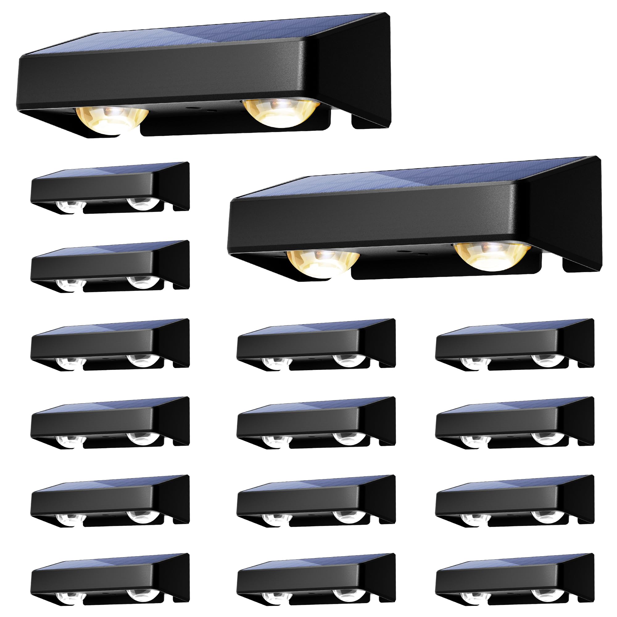 AUDERWIN Solar Fence Lights Outdoor, IP65 Waterproof, 9 Fixed Colors & Color Changing, 16 Pack, Black, Model 9869