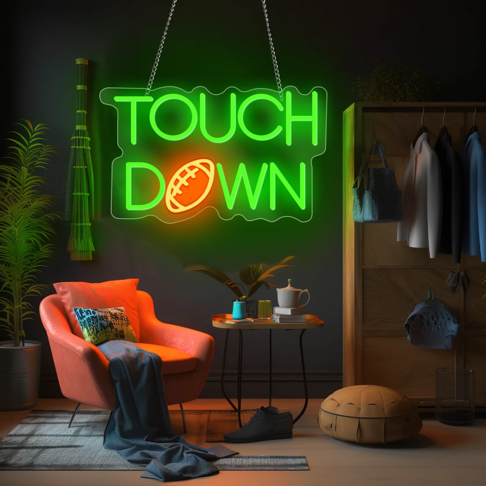 Football Touch Down Neon Sign For Wall Decor, Football Led Signs, Football Shaped Neon Light Rugby Neon Lights For Man Cave, Teens, Boys, And Girls' Bedrooms And Game Rooms Decor Football Fans Present