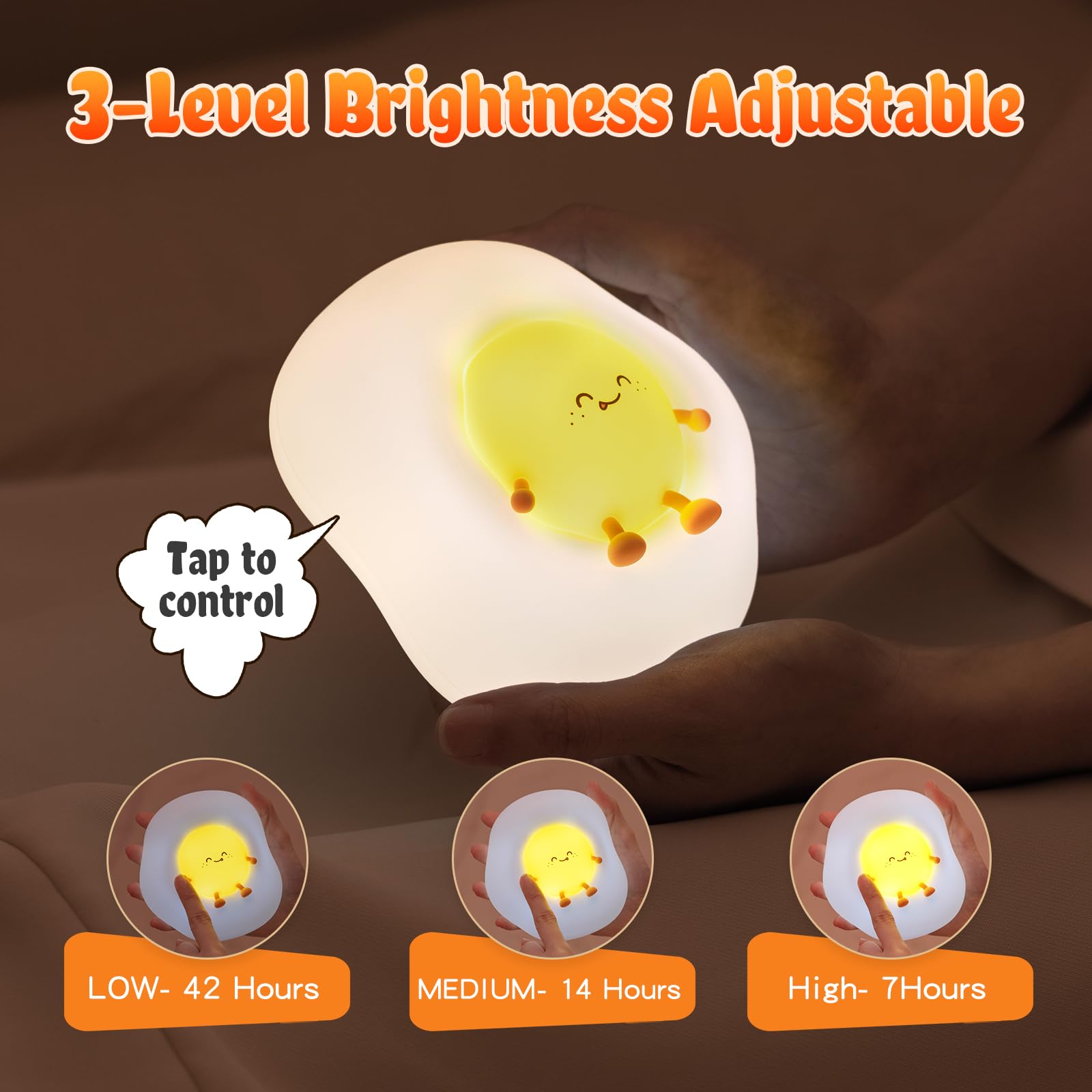 KinYiLO Fried Egg Night Light for Toddler, Kids, Baby, Nursery Warm Ambient Lamp for Snoothing, Sleeping Companion, Auto Off 30M