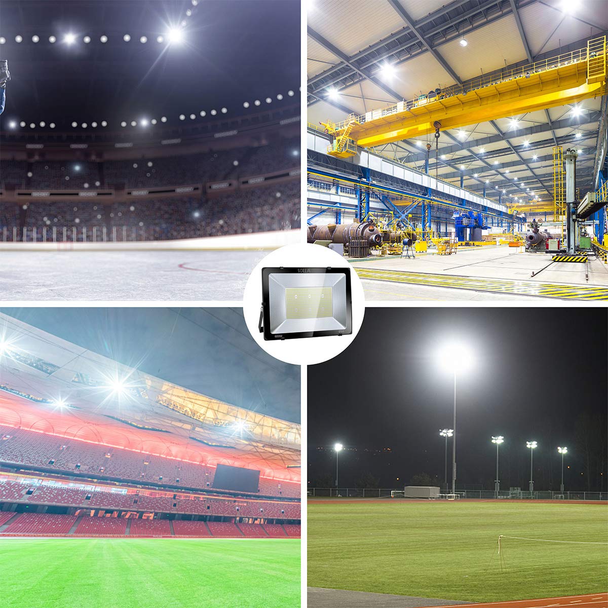 SOLLA 600W LED Flood Light, 48000lm, IP66 Waterproof, 6000K Daylight White, Aluminum, Model HT-001, Super Bright Security Lighting