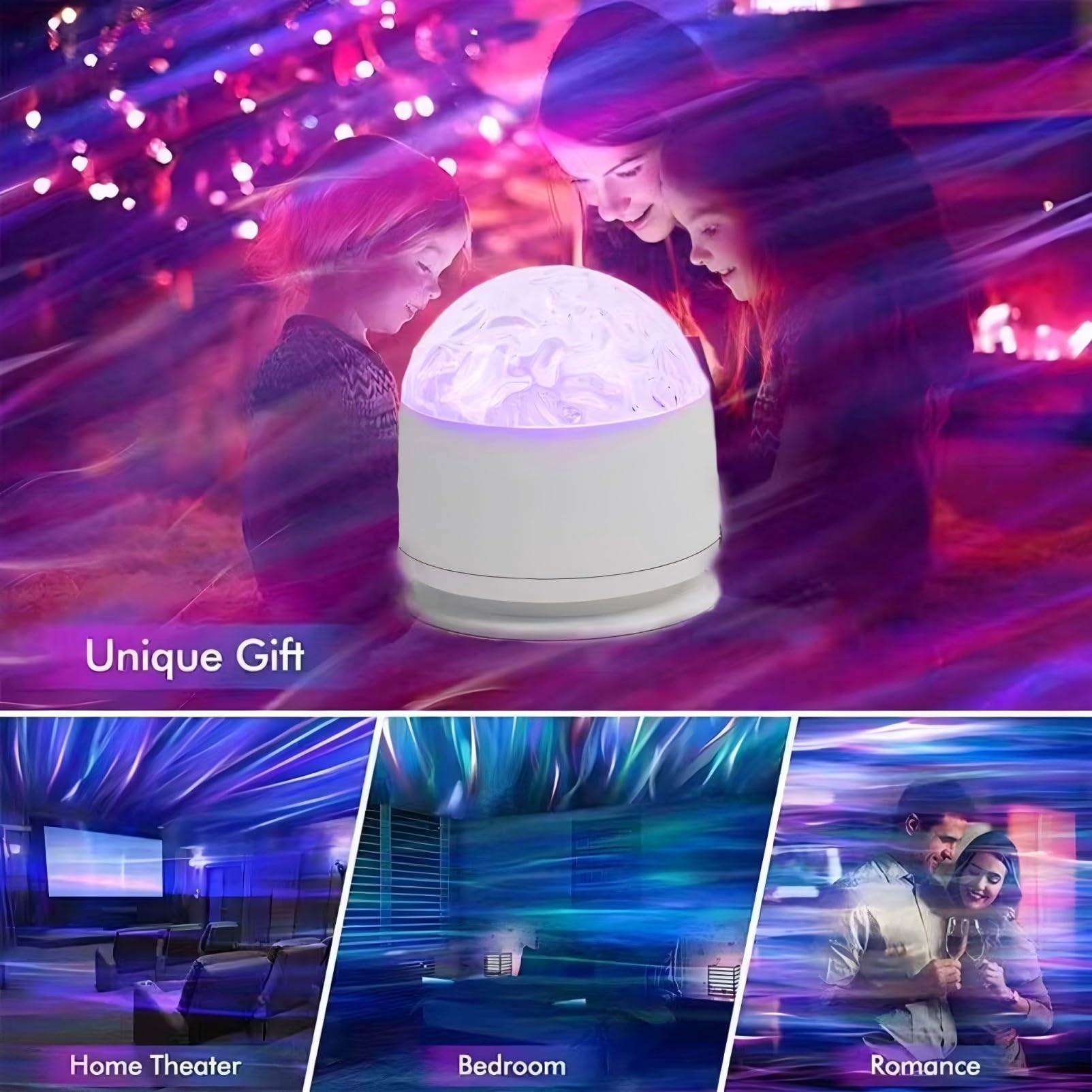 Xugenxes 2-In-1 Northern Lights & Waves Projector, Aurora Northern Lights Projector, 16 Light Effects, Bedroom, Party, Led Color