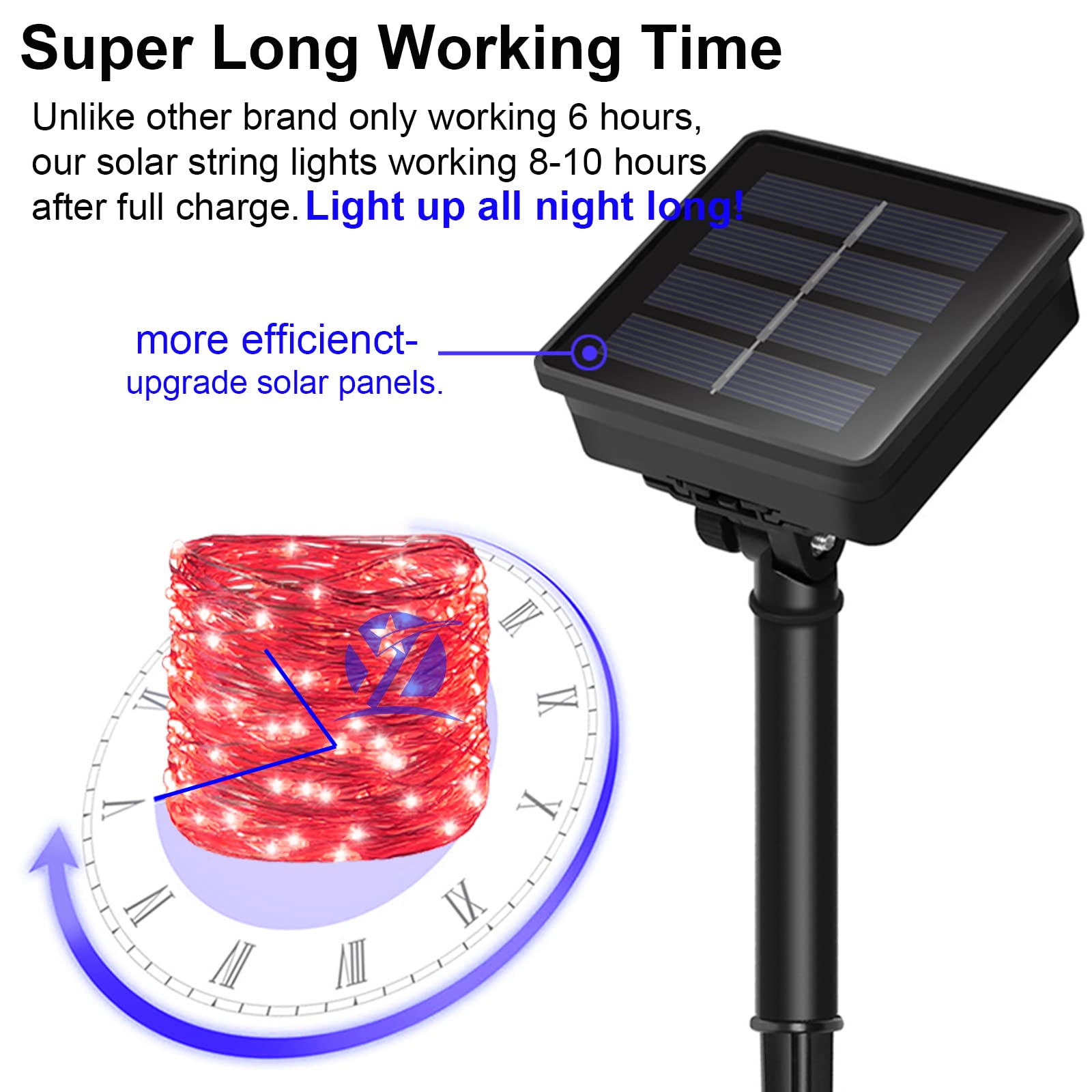 YAOZHOU Solar String Lights, 200 LED, Red Copper Fairy Lights, Waterproof, 8 Modes, 2 Pack for Outdoor Decoration