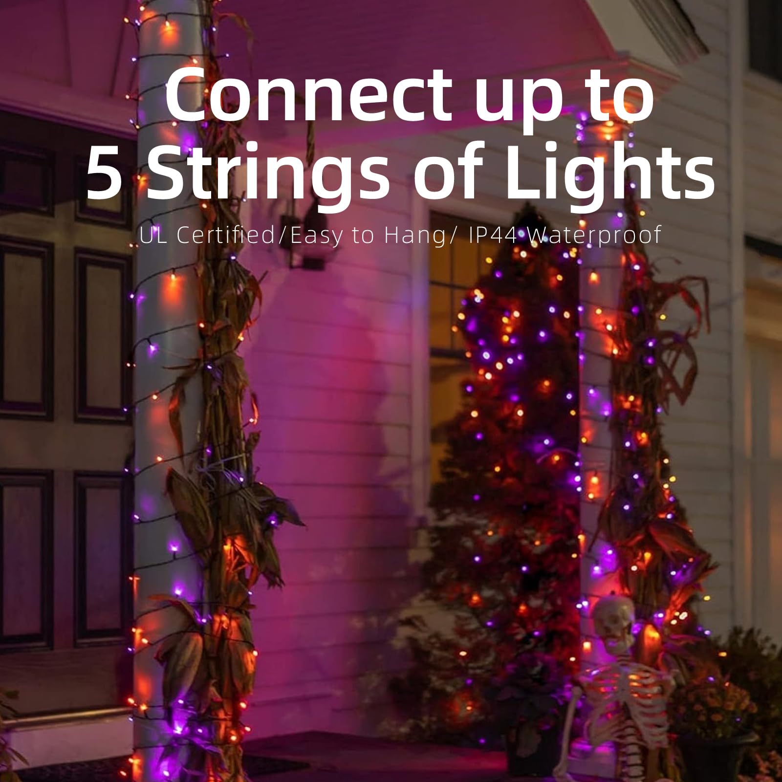 Xmashome19.6Ft Brown Wire Purple Green Orange String Lights, 100 Count Incandescent Halloween Lights (Purple Green Orang, 100 Lights) Mini 100L, Brown Wire,Multi