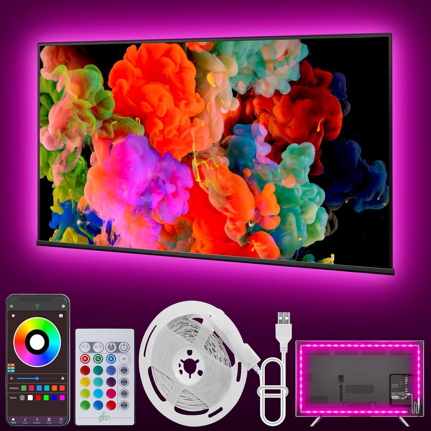 Ledagic Led Lights for TV  16.4ft TV Led Backlight 32-75 Inch  USB Led Light Band with Remote  App Control  RGB Led Band Lights Music Sync Color Changing Led Lights for Bedroom  Gaming Accessories