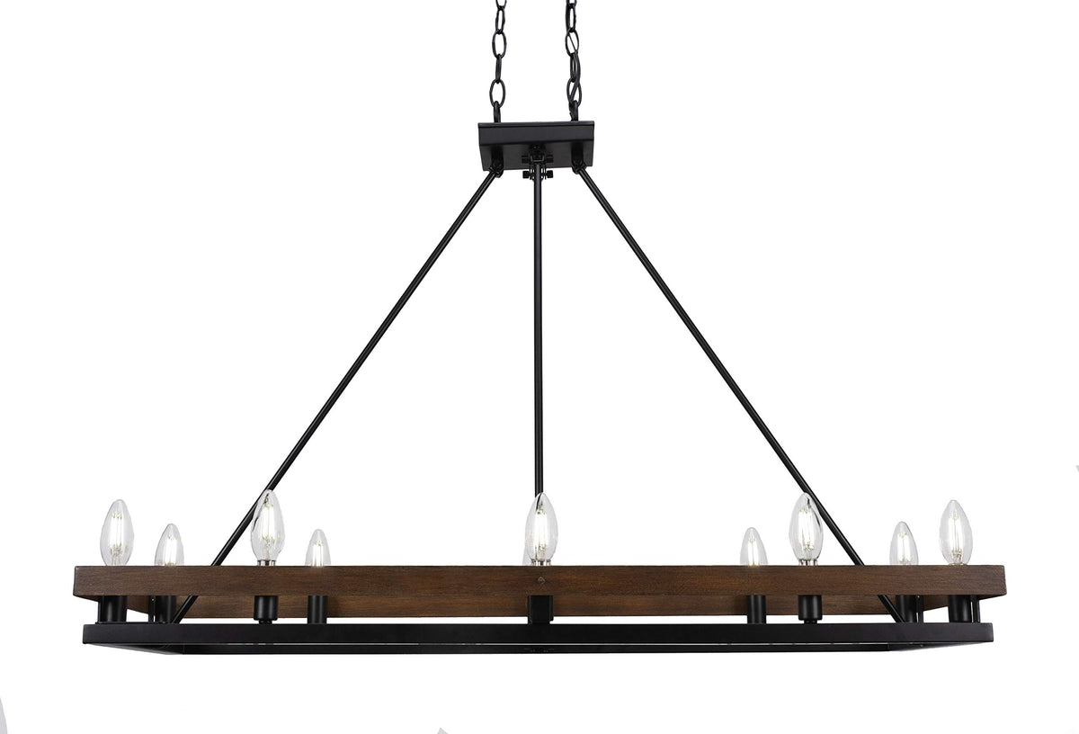 Belmont 10 Light Island in Matte Black & Wood Grain (2740-MBWG)