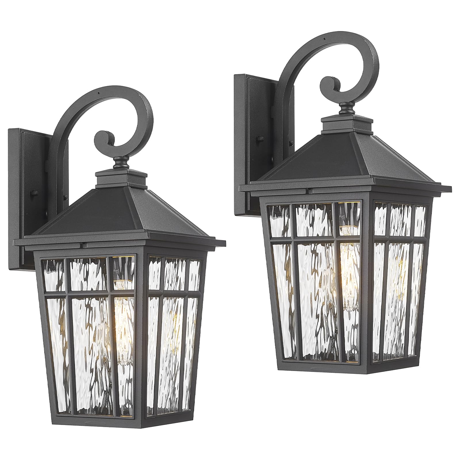 Darkaway 2pcs Large Outdoor Wall Lights, Black Aluminum, Water Ripple Glass, 18inch Exterior Sconces for Porch, Garage, Hallway