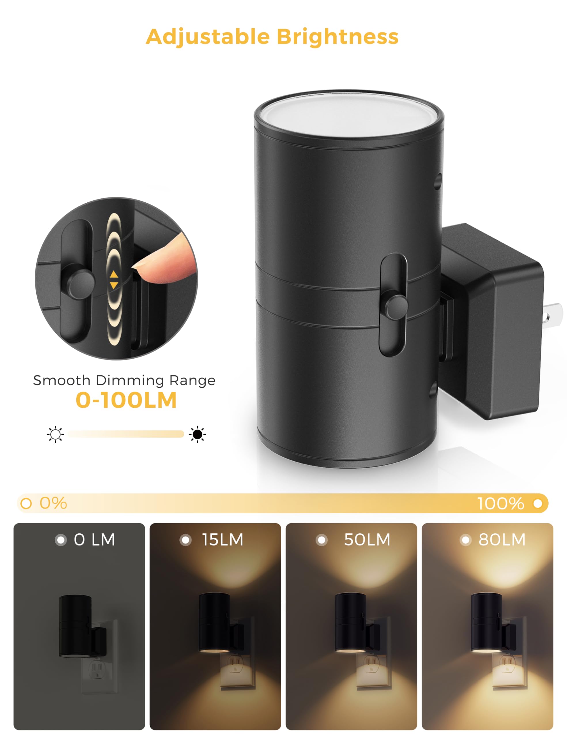 L LOHAS LED Night Light Plug-in, Dusk to Dawn Sensor, 0-100LM Adjustable Brightness, 2 Pack, Vintage-Cylindrical, Soft White 3000K