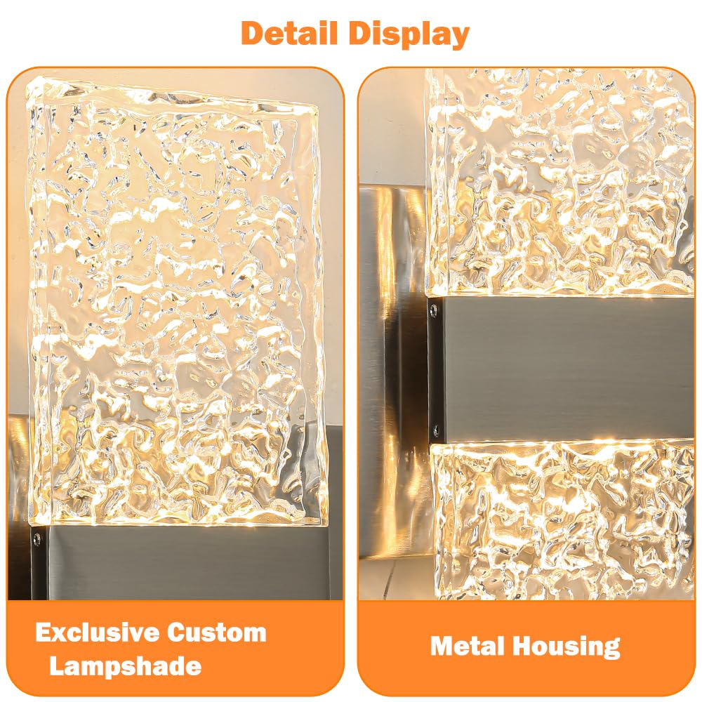 Modern Brushed Nickel 6-Lights Bathroom Vanity Light  Eleglant Nickel Led Bathroom Light Fixtures Over Mirror  Dimmable Acrylic Shade Wall Lighting Fixtures  Hardwired Wall Light(H9.25In  L21.26In)