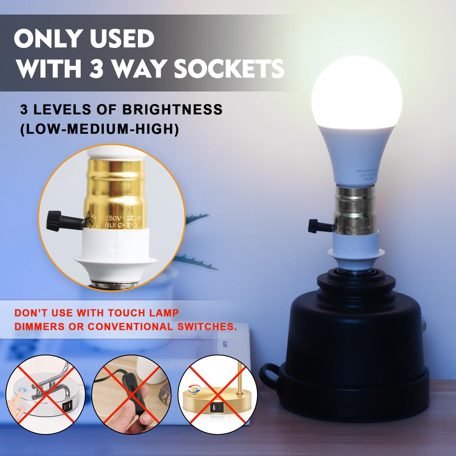 Zorykn 3 Way Light Bulbs 50 100 150 Warm White, A19 5000K, 5/10/15W Energy Saving 500 1000 1500 Lumens, E26 Base Led Bulbs Perfe