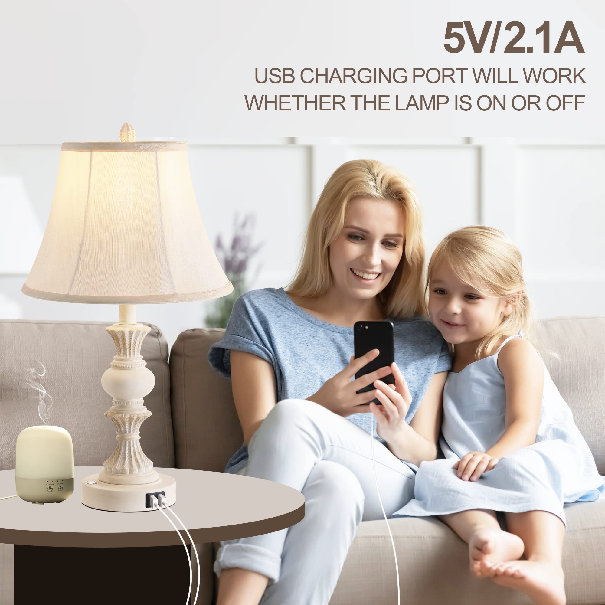 Touch Control Table Lamp Set Of 2, 3-Way Dimmable Bedside Lamp With 2 Usb Charging Ports, French Country Style Nightstand Lamps