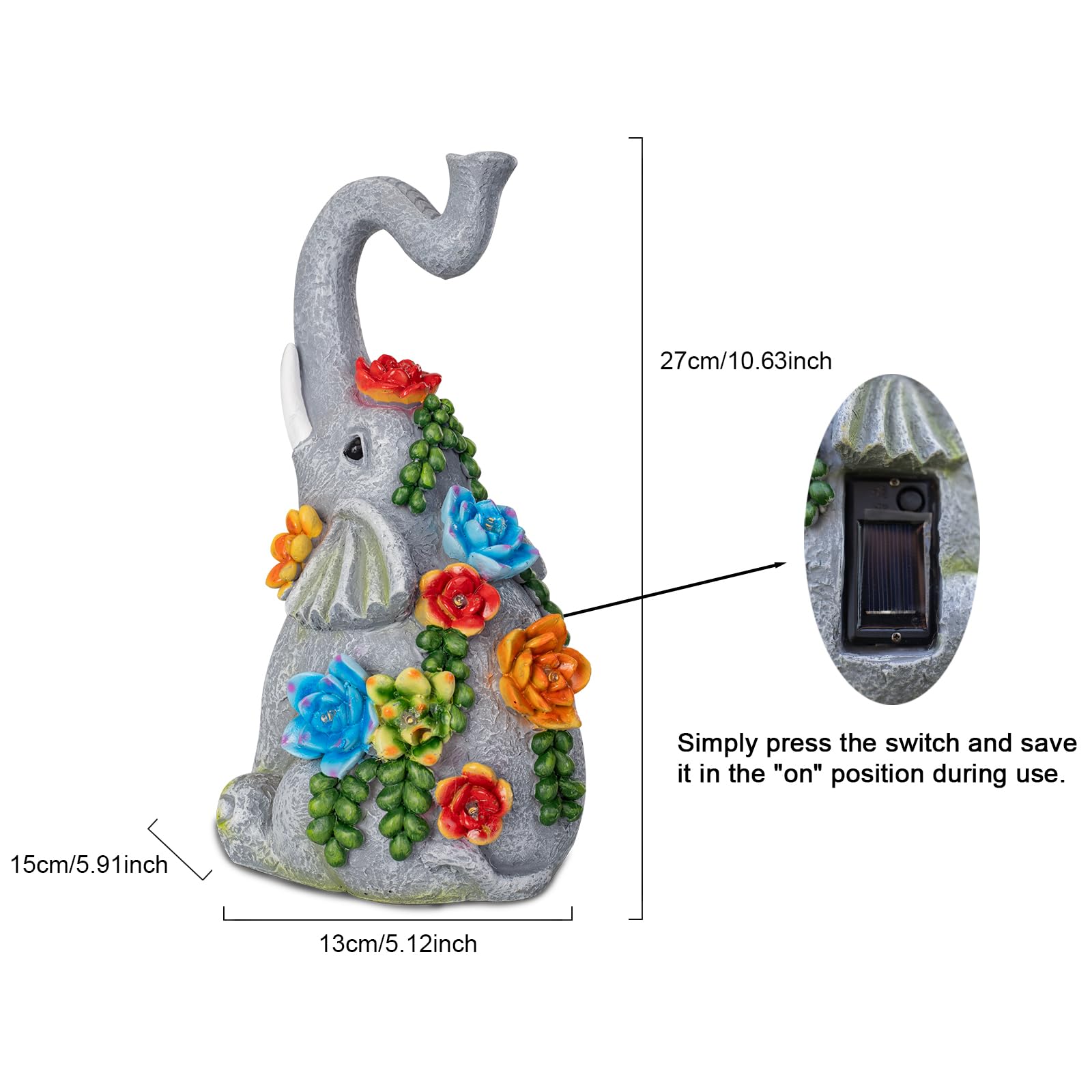 Halp·Ssfm Elephant Garden Statue Solar Lamp With 8 Led Lights Decor Outdoor Resin Waterproof Sculpture Patio Lawn Yard Porch Decorations Housewarming Gifts For Women Mom Grandma