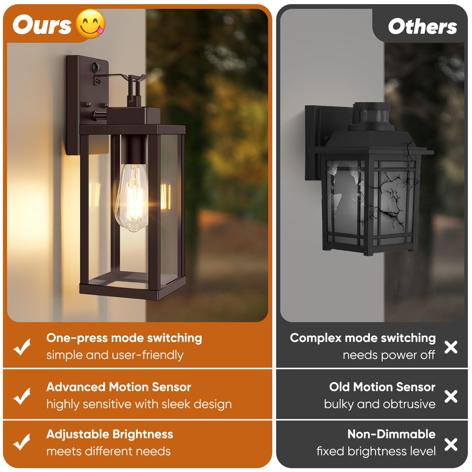 BesLowe 14" Motion Sensor Outdoor Wall Lights, Dusk to Dawn, Brown, 2-Pack, Metal Sconces, Model A927S