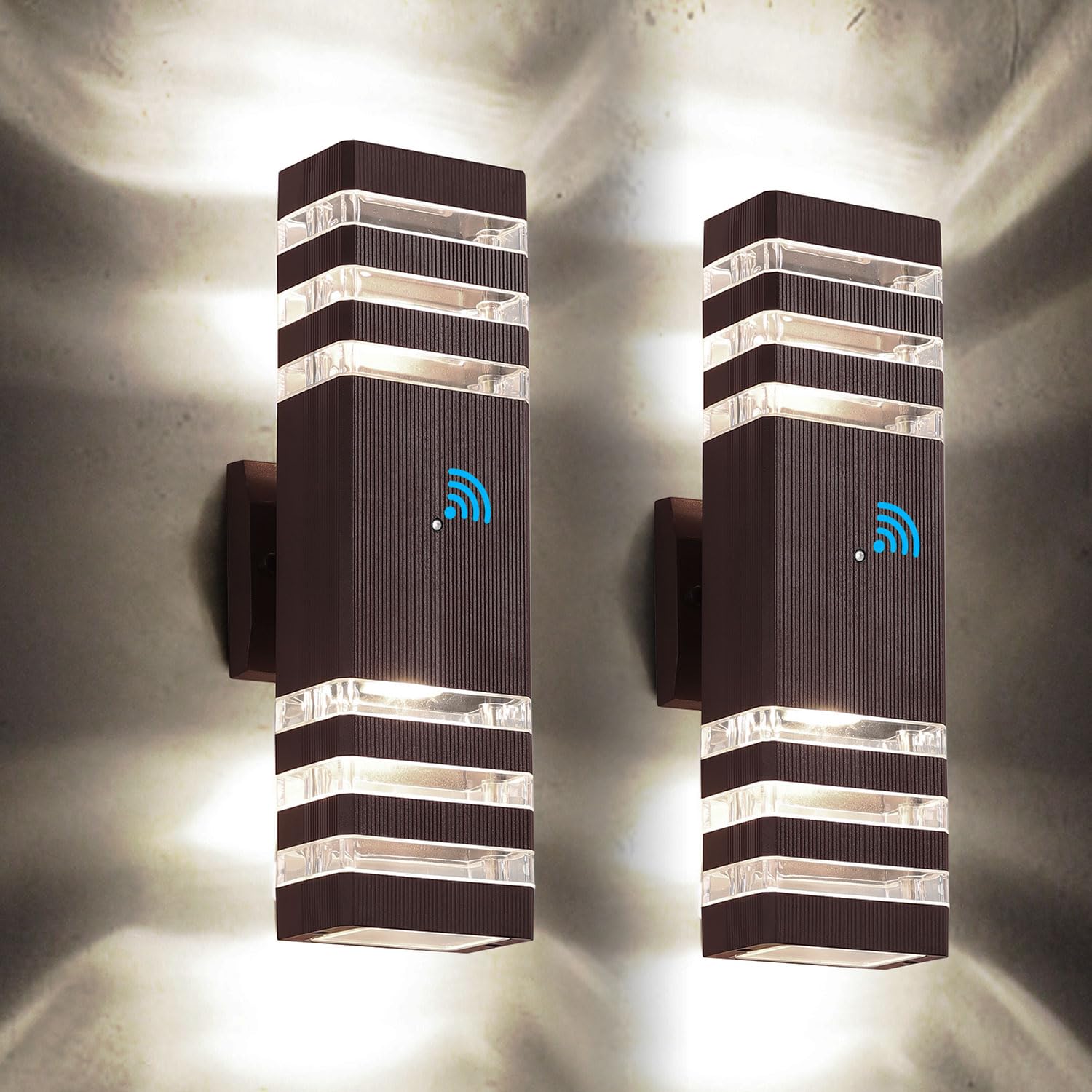 tewei Outdoor Wall Lights, Modern Waterproof Up and Down Fixture, 3 Layer, Brown, 2 Pack, Model Brown-OL3Y2P