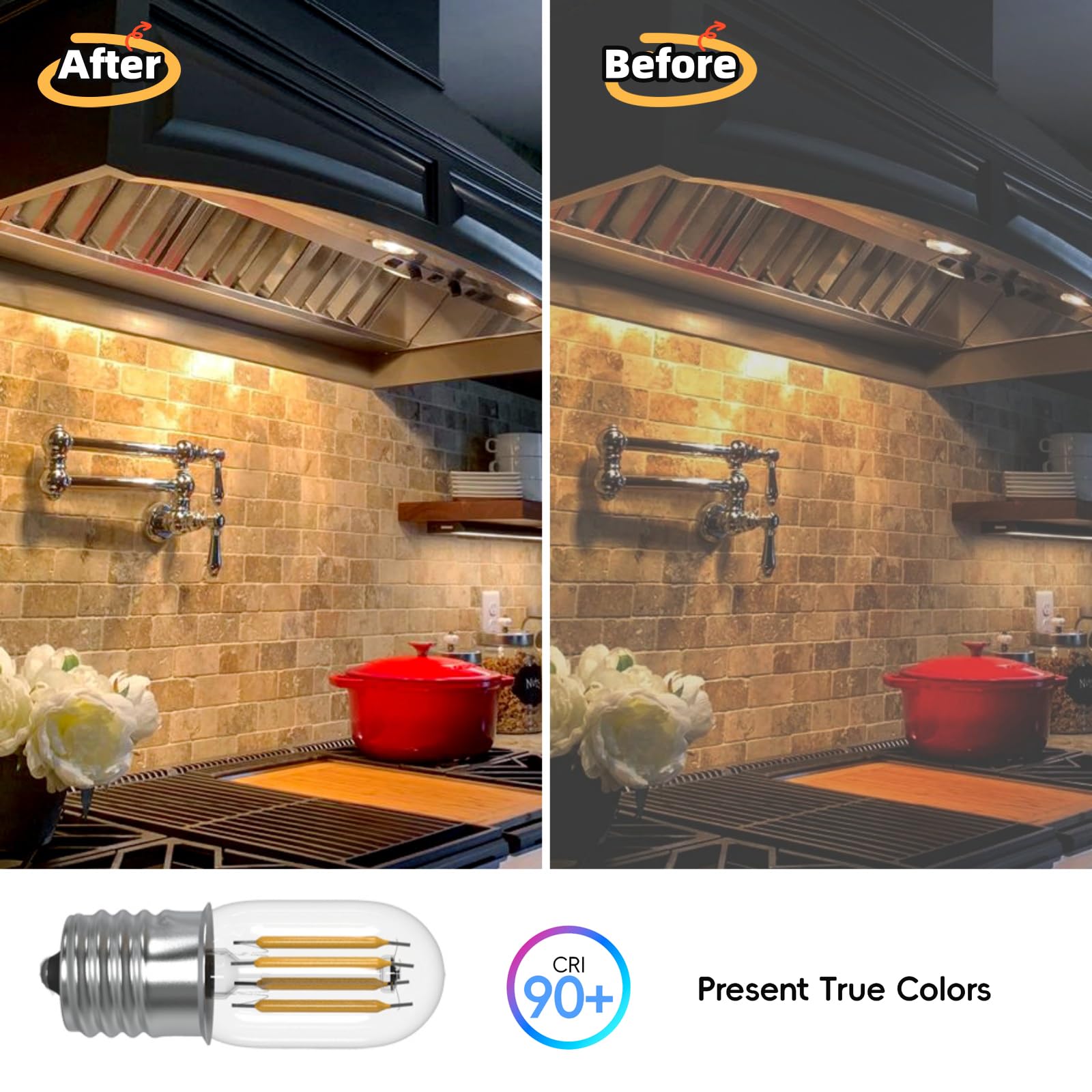 Jensense Microwave Light Bulbs Under Hood 125V 40W Equivalent For Whirlpool Microwave Light Bulb 8206232A 4W Led Appliance Bulb E17 3000K Warm White Non-Dimmable, 2 Pack