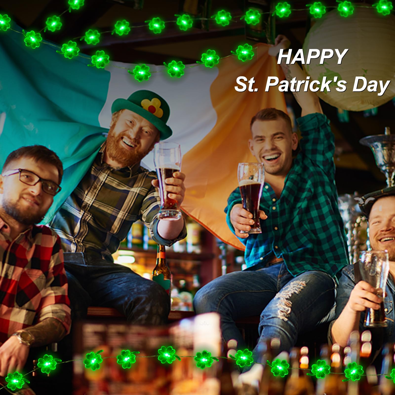 Kaisnova Decorative Light St. Patrick'S Day Lights Shamrocks Led String Lights 10Ft 40Leds Battery Powered With Remote Fairy Lucky Clover String Lights For Bedroom Party Feast Green Irish Decoration