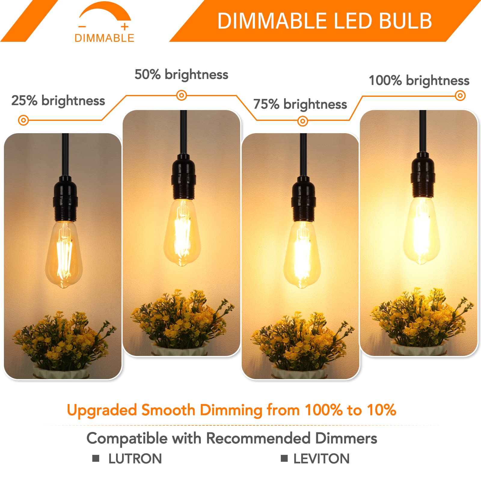 Maxvolador 12-Pack Dimmable Vintage Led Edison Bulb 60W Equivalent, 6W 850Lumens Amber Warm 2200K St58 Antique Filament Light Bu