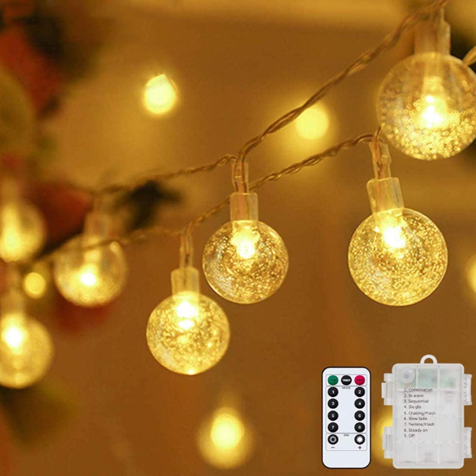 Metaku Globe String Lights Fairy Lights Battery Operated 16.4Ft 50Led String Lights With Remote Waterproof Indoor Outdoor Hangin