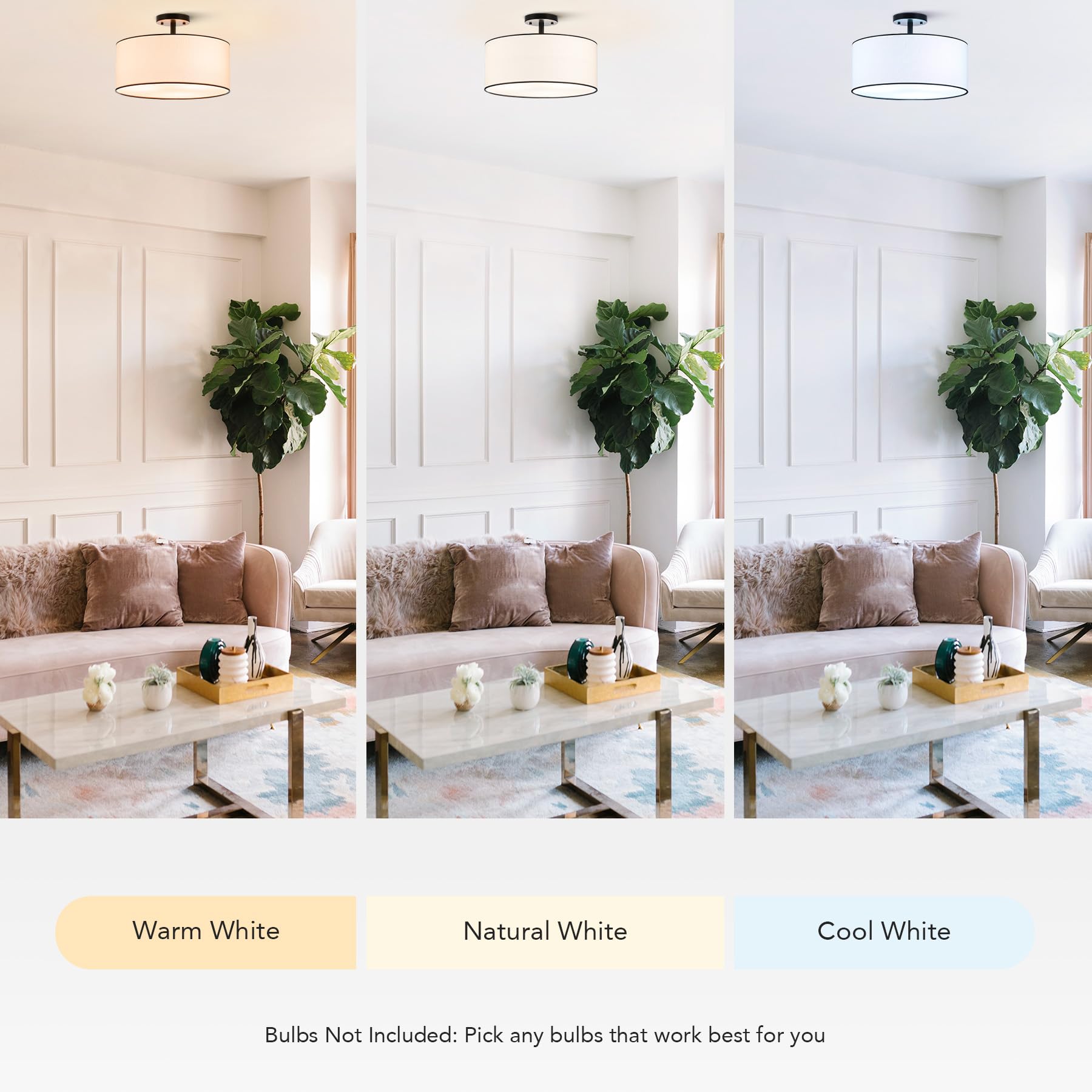 Vonluce Semi Flush Mount Ceiling Light, 18'' Ceiling Light Fixture With Diffused Shaped, 3-Light Modern Drum Light Fixture For B