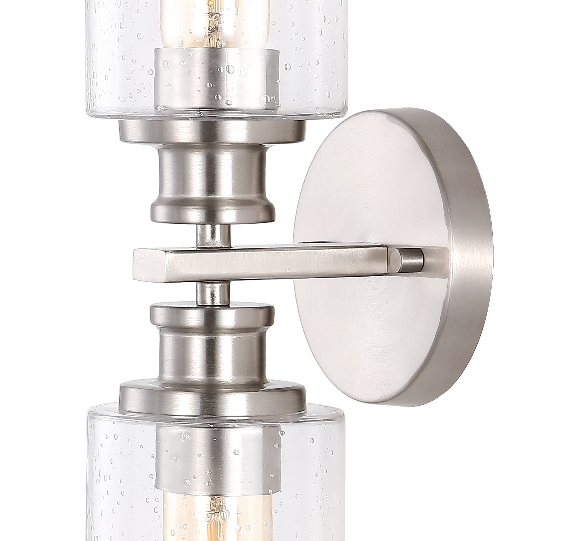 JONATHAN Y 16.5in Cylinder Vanity Light, 2-Light Iron/Seeded Glass, Nickel, Model JYL7577C, Farmhouse Contemporary Design