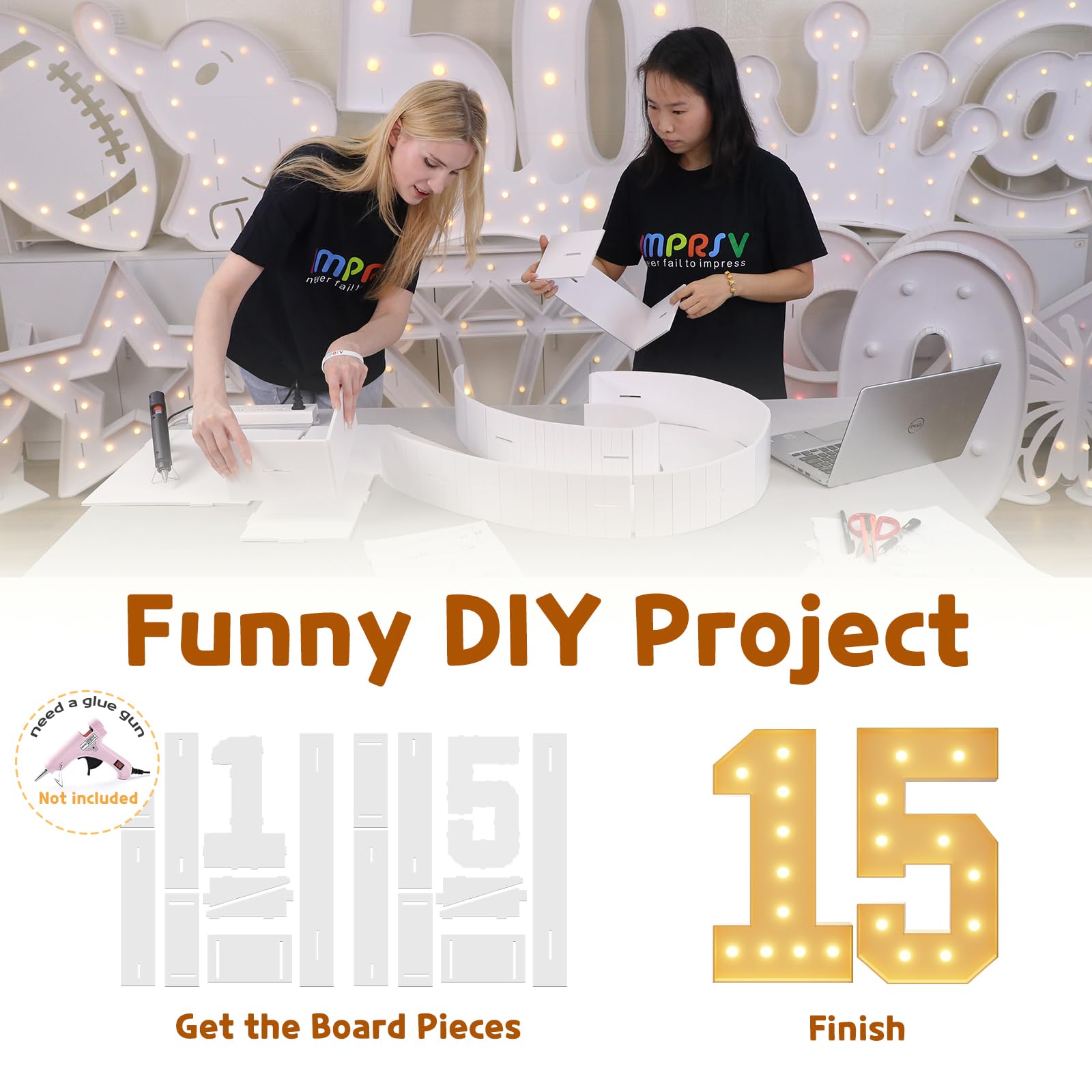 imprsv 4FT Light Up Number 15 - Birthday Decorations for Girls & Boys, Foam Board Anniversary Party Arch Kit