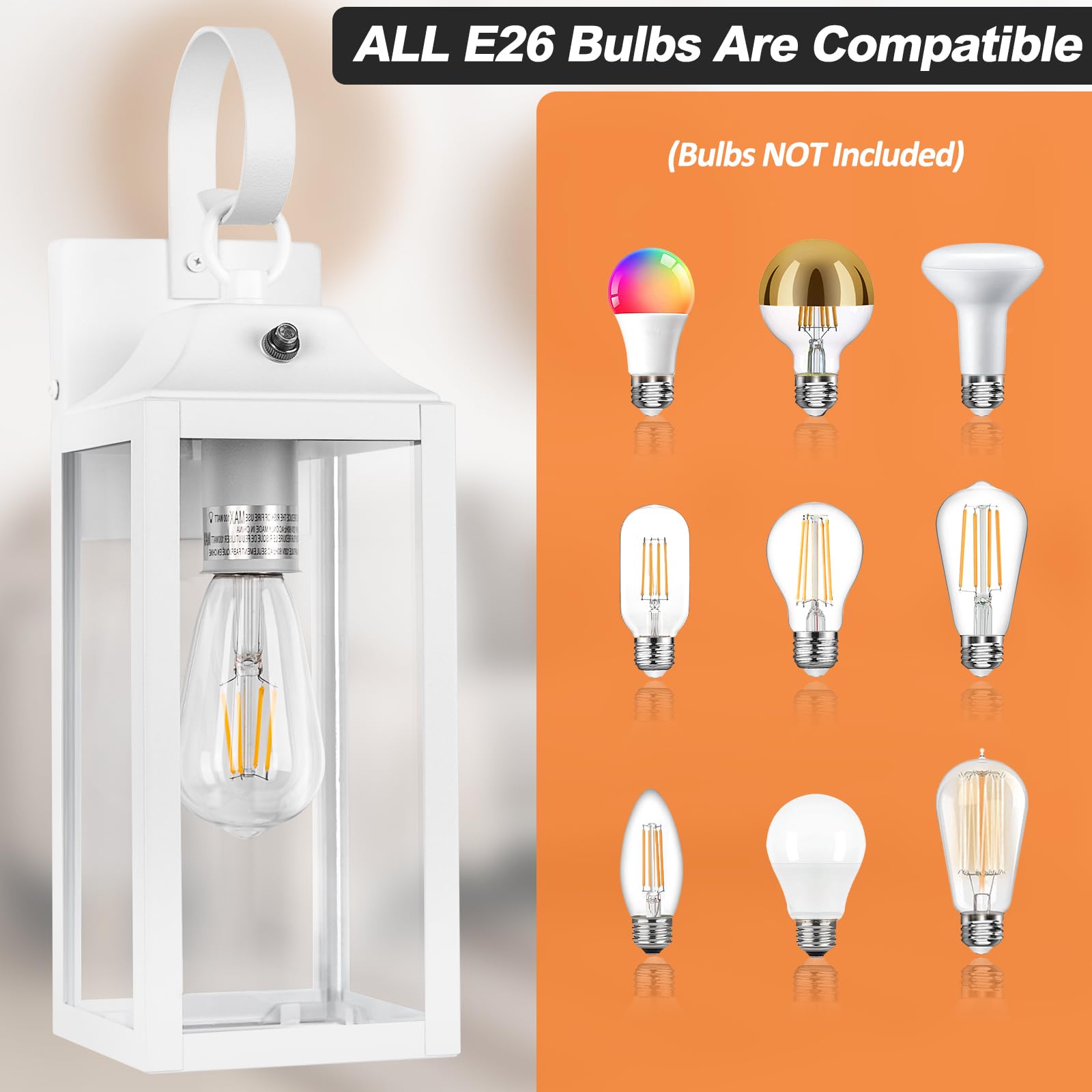 Yolsunes 15&quot; Dusk To Dawn Wall Lights 2 Pack, Waterproof Modern Outdoor Sconces, White