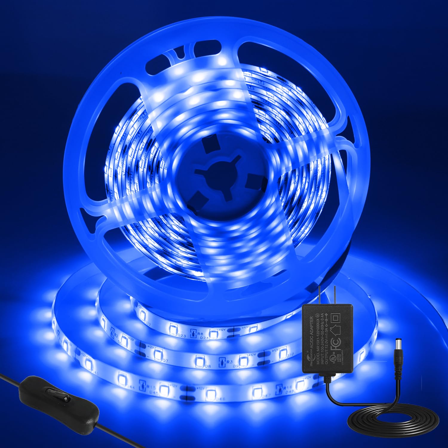 iNextStation Blue LED Strip Light 16.4ft 300 LEDs 12V Flexible Tape Light for Bedroom Kitchen Cabinet Wardrobe TV