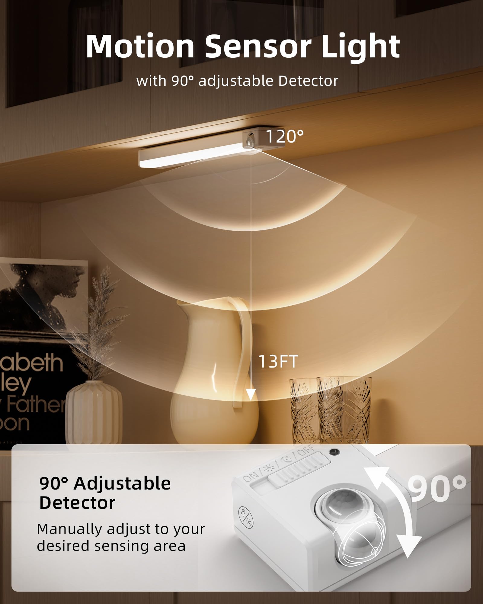 Ezvalo Led Under Cabinet Lights, Rechargeable Motion Sensor, Dimmable, 3 Color Temps, 2 Pack