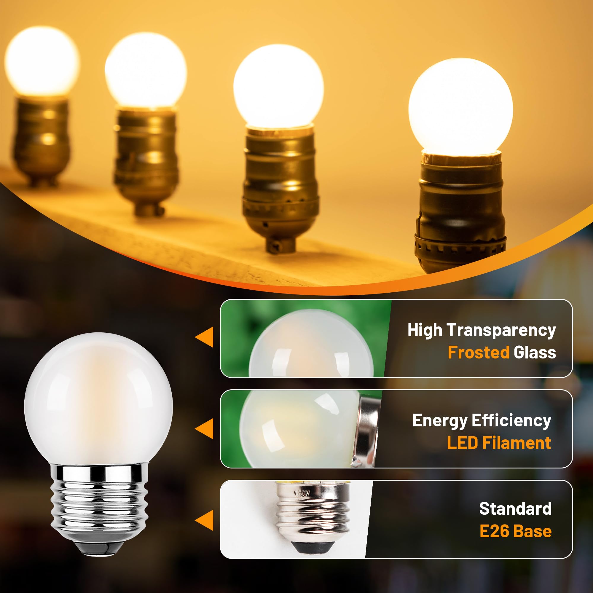 Sphoon Dimmable G40 LED Bulbs, 6W Frosted Glass, Soft Warm White 2700K, 800LM, Pack of 4, E26 Standard Base