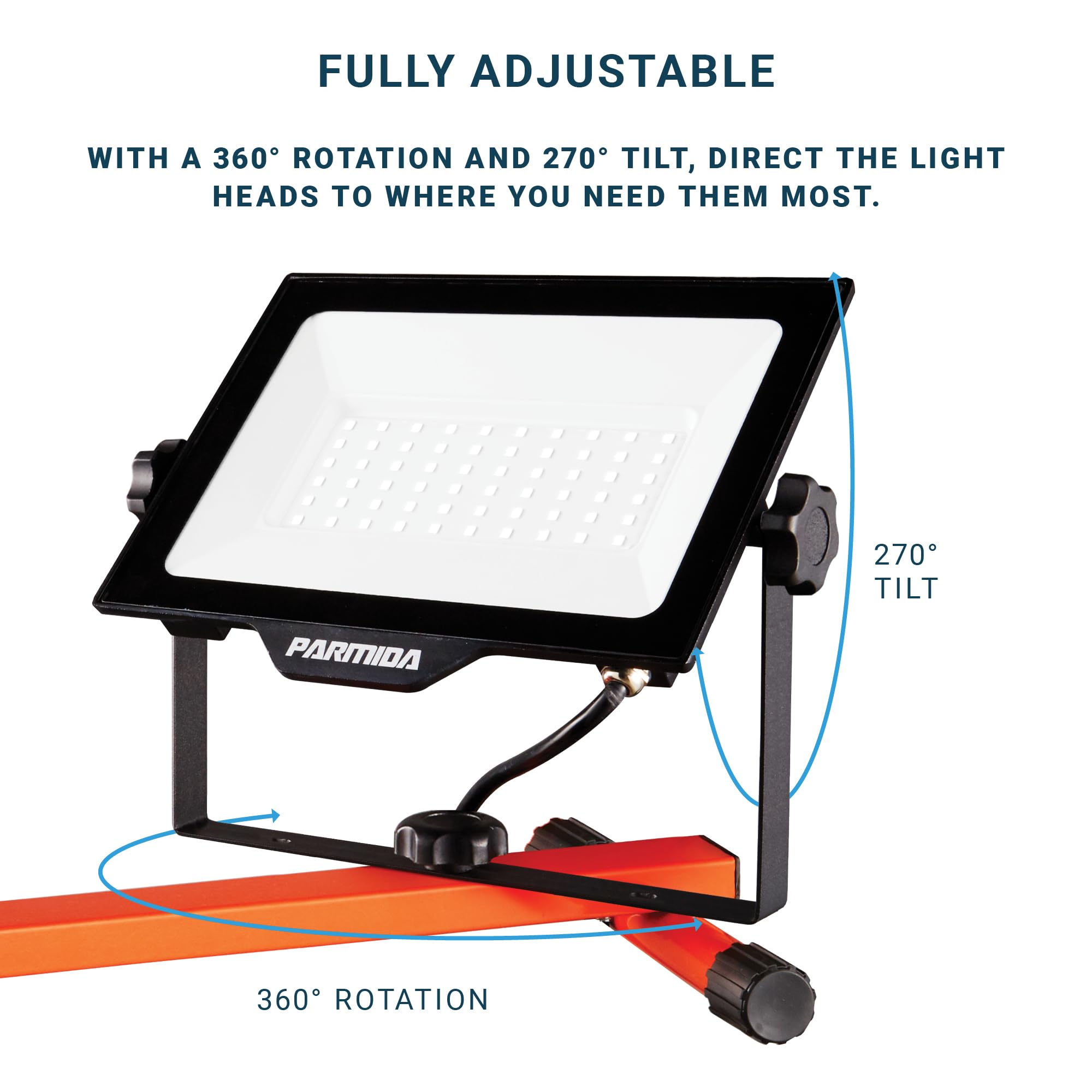 Parmida Led Dual-Head Work Light With Telescoping Tripod Stand Up To 6 Ft Tall, Ul Approved Cable, Durable Metal Body, 10,000 Lumen, 100W, Ip65 Waterproof, Rotating & Detachable Heads, 8 Ft Power Cord