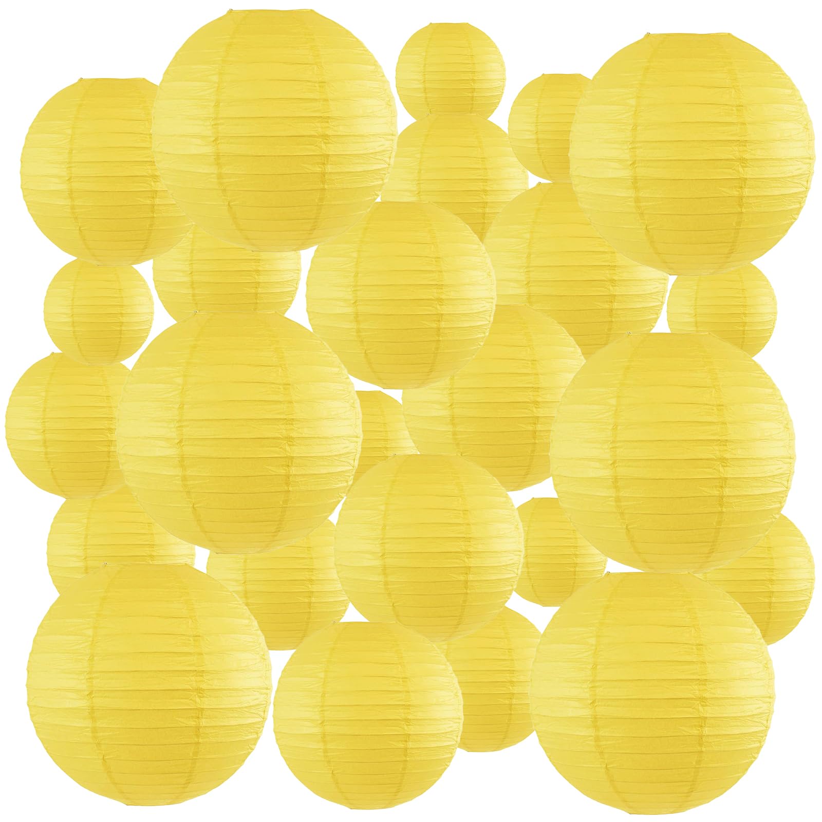 24Pcs Yellow Paper Lanterns Assorted Sizes (6 8 10 12), Round Chinese Japanese Hanging Paper Lanterns for Home Decor, Restaurant