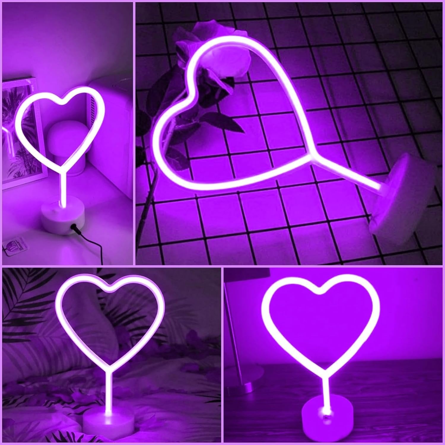 Heart Neon Sign  2 Pack Room Decor Neon Lights For Bedroom Girls  Battery Operated Or Usb Powered Led Heart Lamp For Birthday Wall Decor Party Home Decor  Mothers Day Valentine Gifts(Purple)