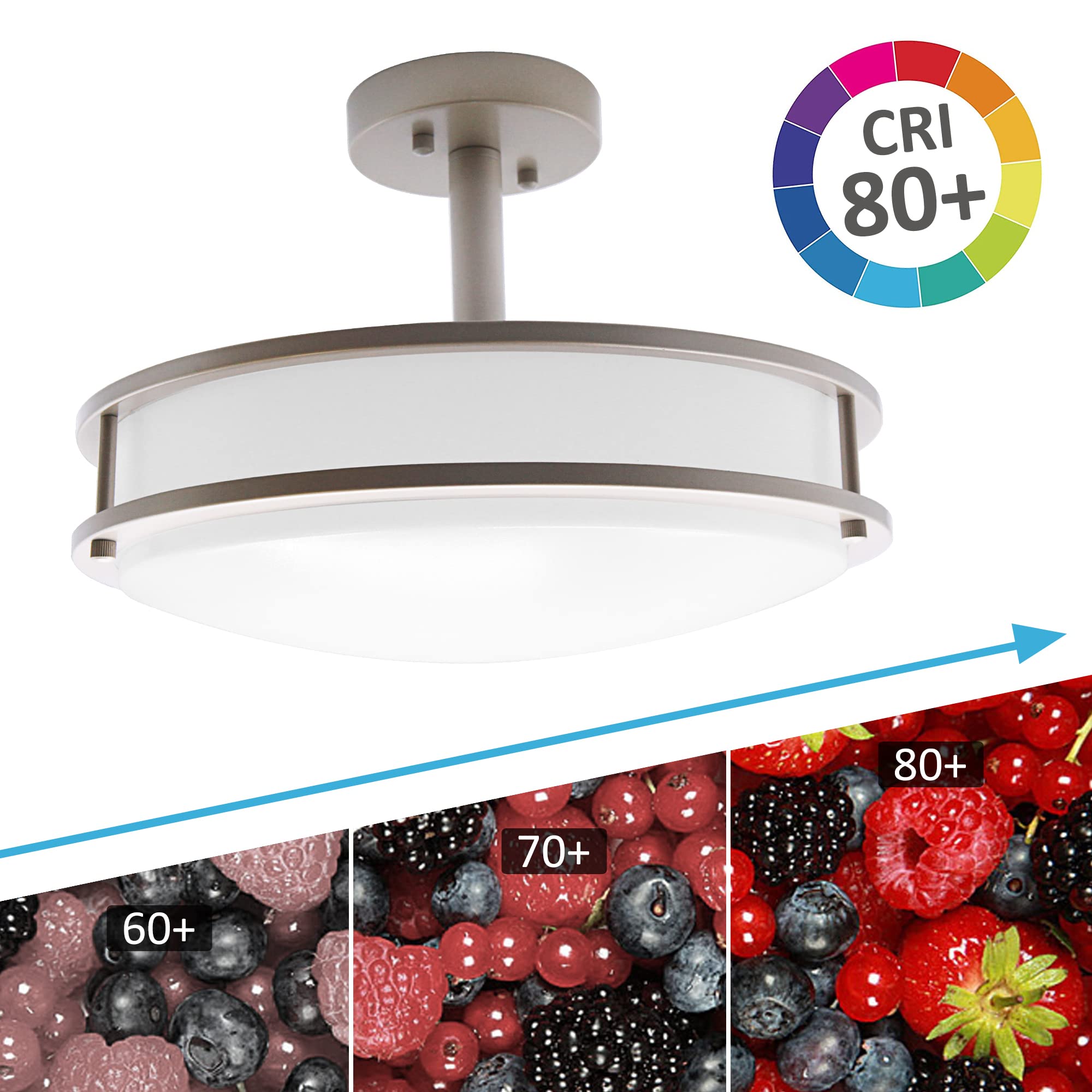 Mingbright 16Inch Dimmable Led Semi Flush Mount Ceiling Light, Brushed Nickel Finish, 4000K Natural White, For Kitchen, Living R