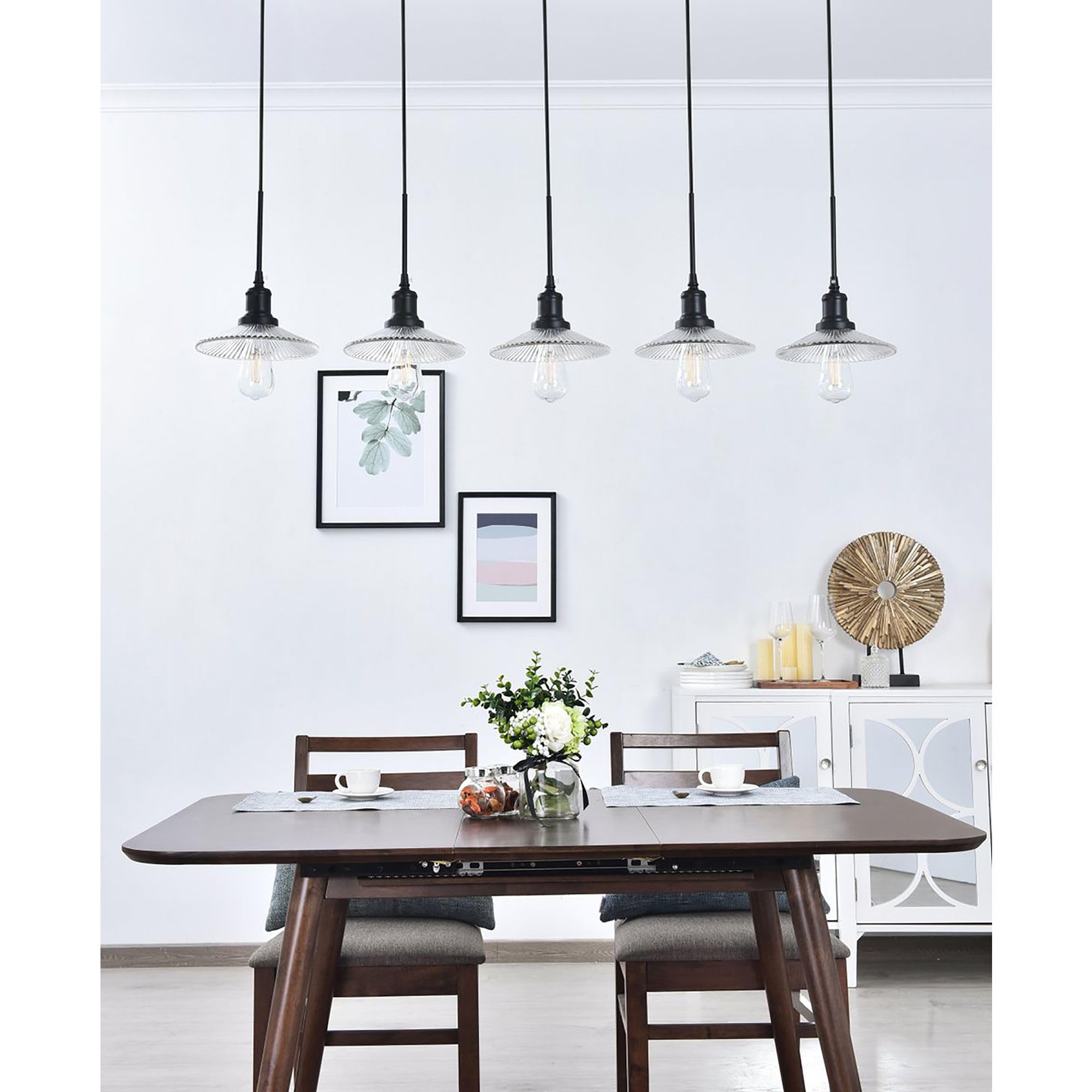 Elegant Lighting Modern Black 5-Light Ceiling Pendant, Indoor Decorative Fixture, 49&quot;L X 9&quot;W