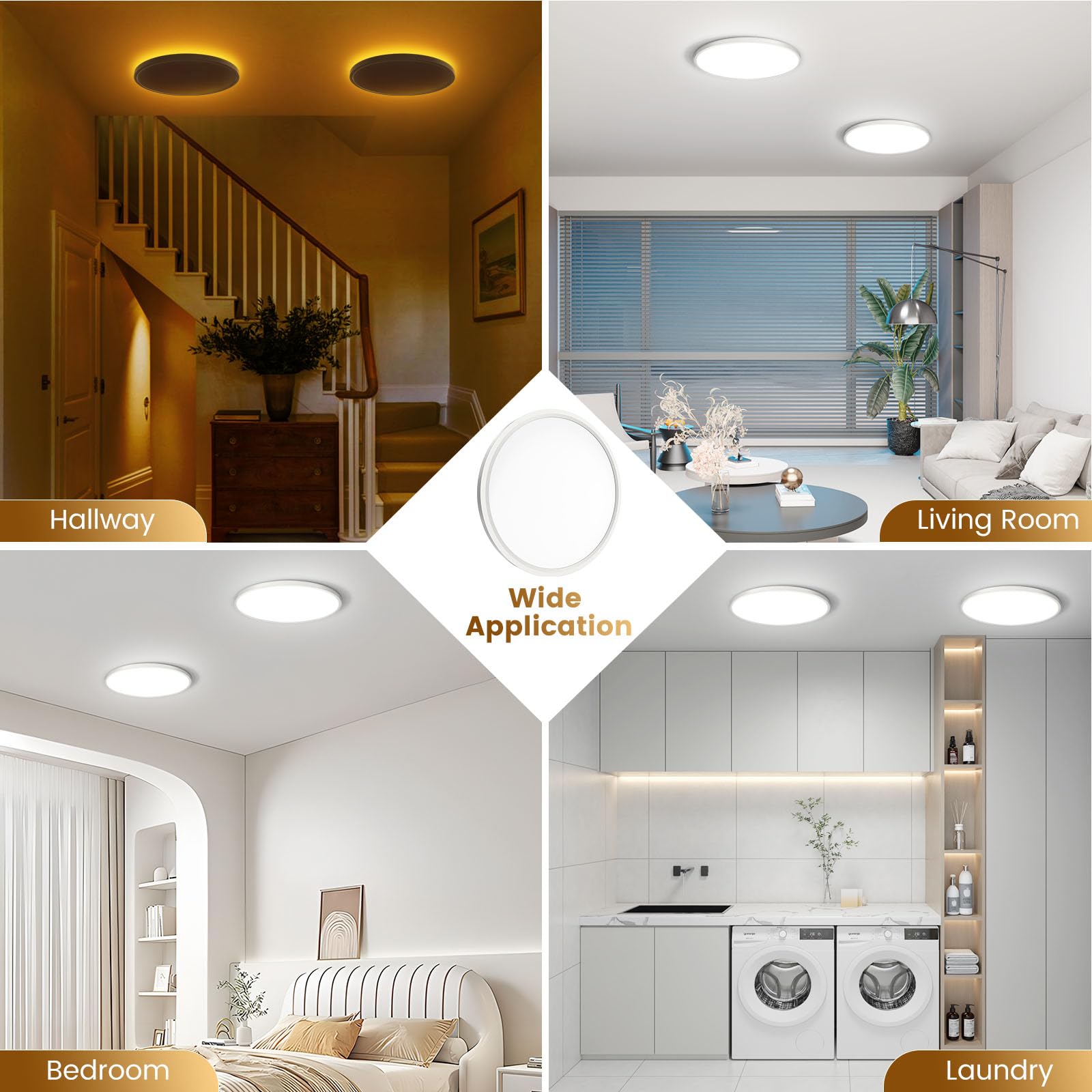 4Pack Flush Mount Ceiling Light With Nightlight 12In , 24W 2400Lm Dimmable Led Ceiling Lights With Remote & App Control, 2700K-6