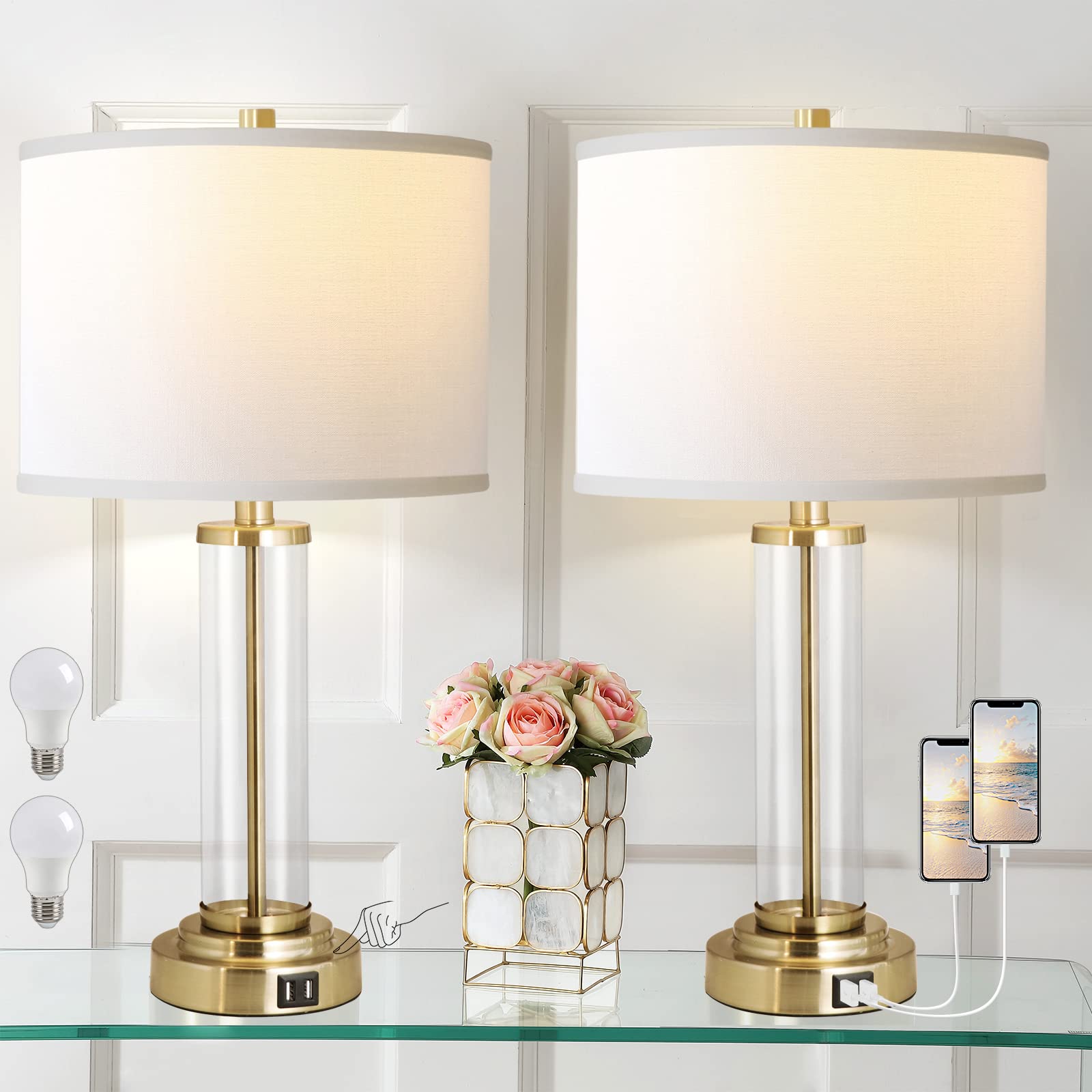 Customer Lamp Qimh Lamps For Bedrooms Set Of 2, Touch Control Table Lamps With Dual ...