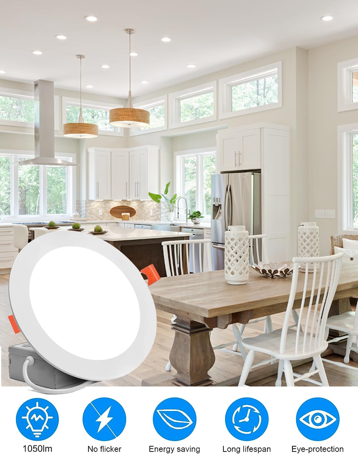 12 Pack 6 Inch Ultra-Thin Led Recessed Ceiling Light With Junction Box, 6000K Led Lights, 12W 110W Eqv, Can Light,Recessed Lighting 6 Inch1050Lm High Brightness Recessed Lighting 6 Inch(12Pack)