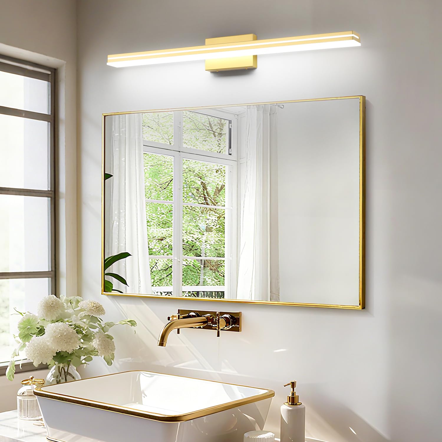 SineRise 40-Inch LED Bathroom Vanity Light Bar, Gold Acrylic Wall Fixture, Cool White 6000K