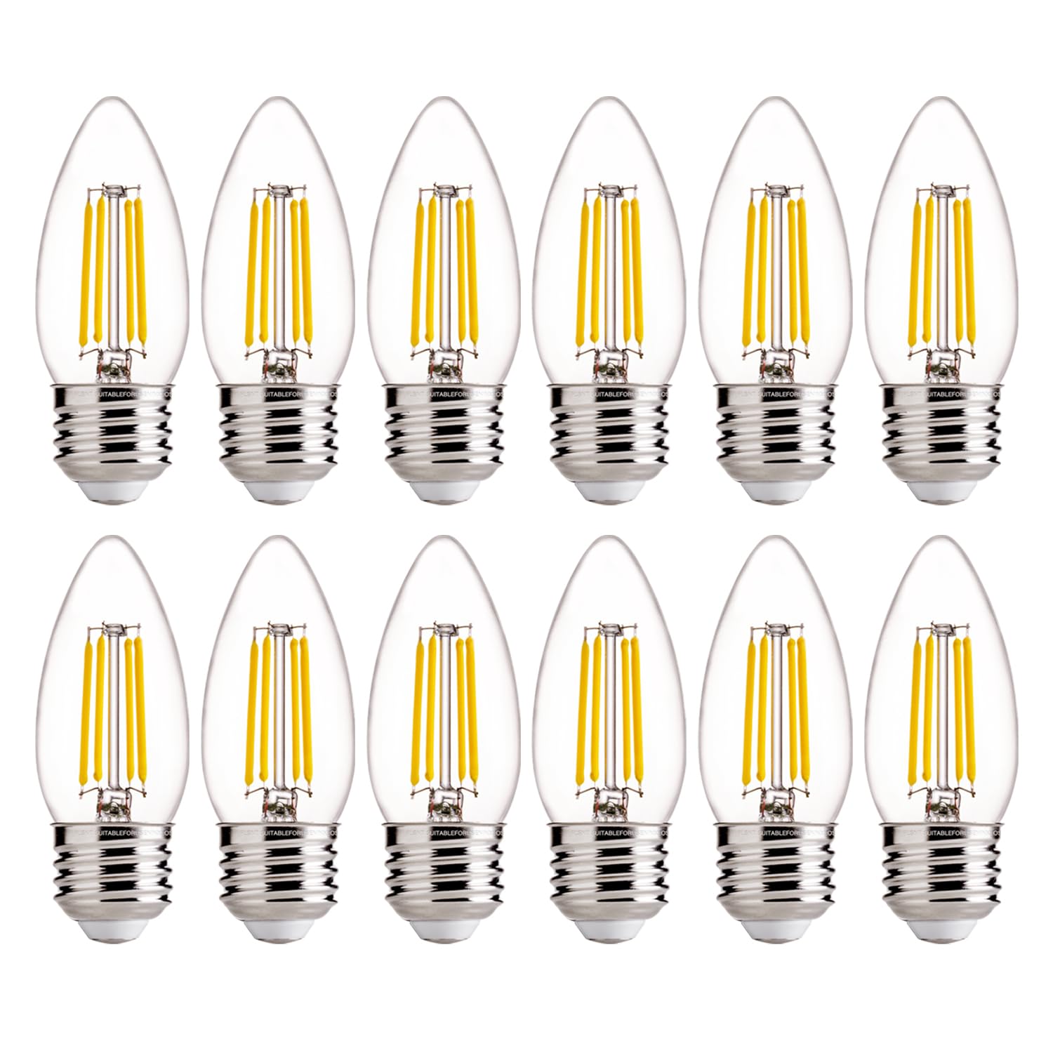 Flsnt 60W Equivalent Led Chandelier Light Bulbs, Dimmable Led B11 E26 Candelabra Base Bulbs, 3500K Natural White, 550Lm, 12 Pack