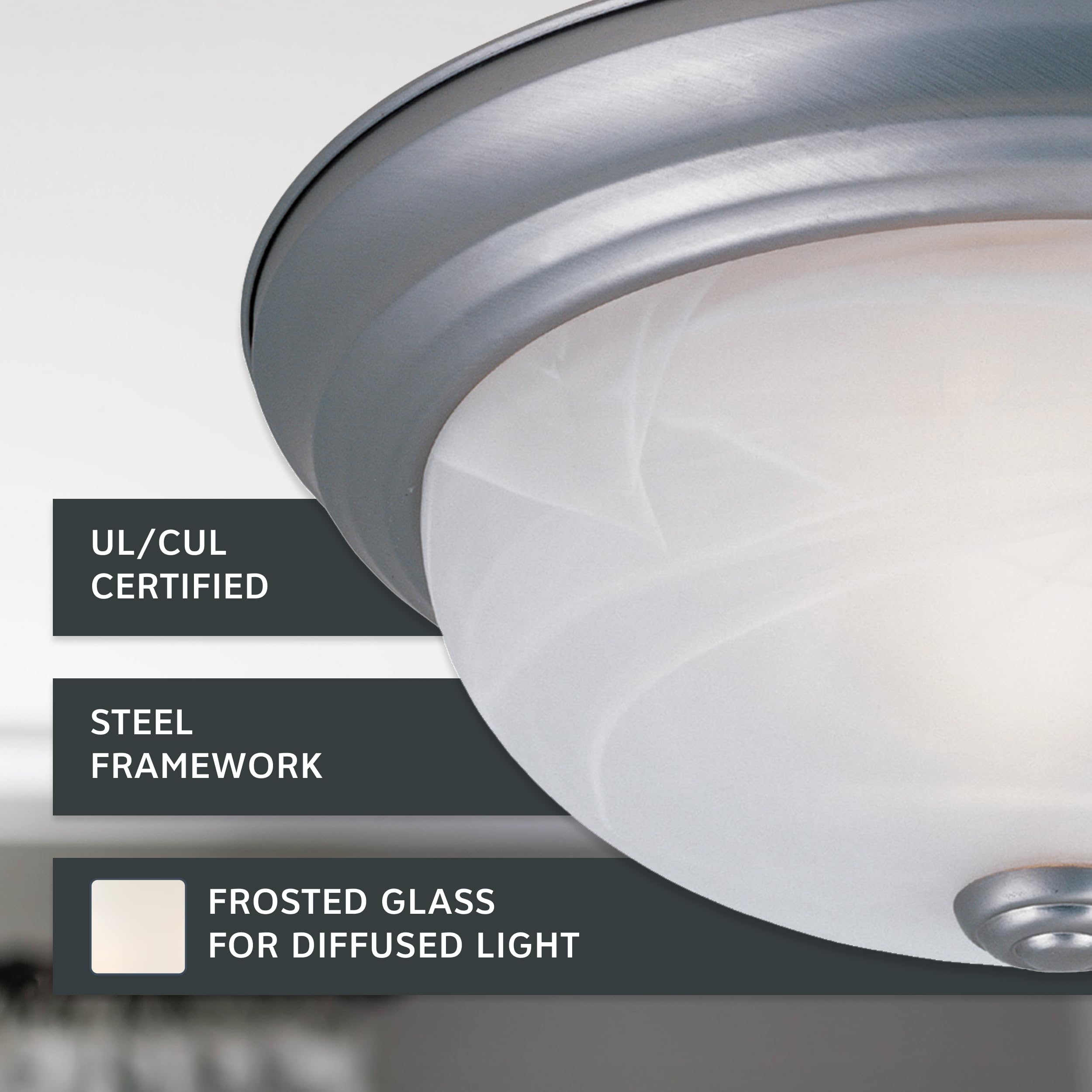 DESIGNERS FOUNTAIN 2-Light Flush Mount Ceiling Light, 11 in, Pewter, Glass, Model 1257S-PW-AL