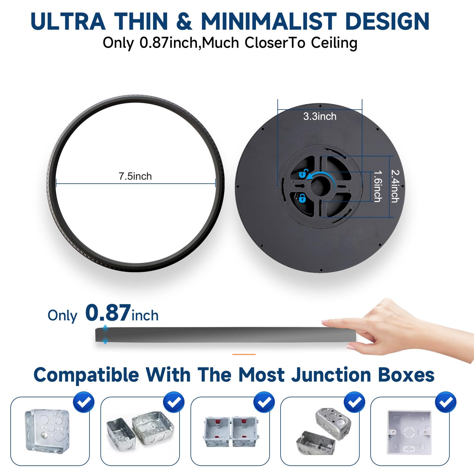 Wkoncldy 7.5Inch Led Ceiling Lights, 5 Colors Selectable (3000K/3500K/4500K/5000K/6000K) Flush Mount Ceiling Lights, Ultra Thin Led Ceiling Lights Fixtures 0.87Inch For Living Room