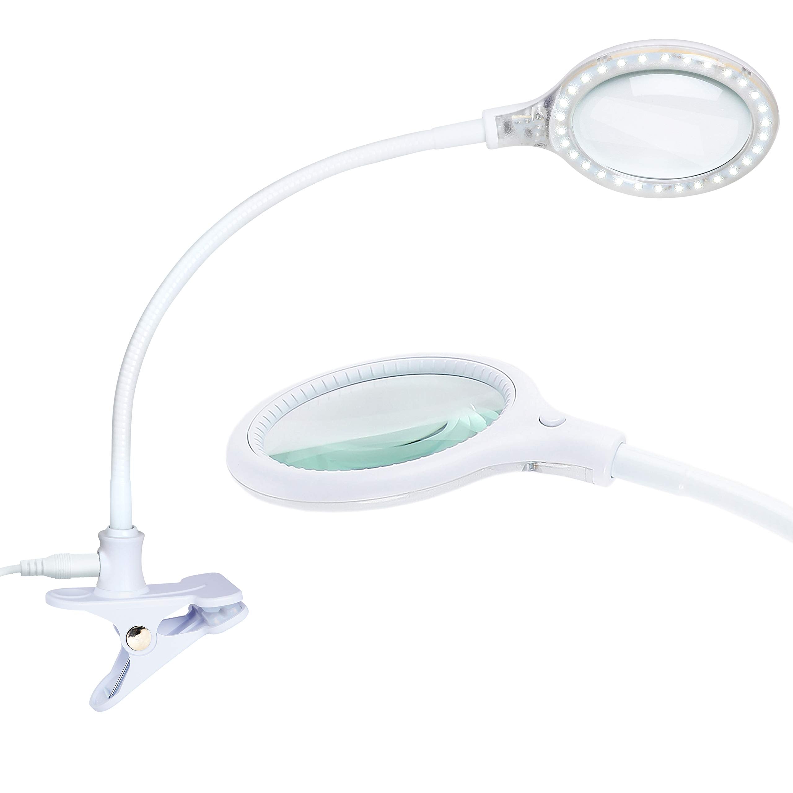 Brightech LightView Flex Magnifying Desk Lamp, 1.75X Magnifier, Adjustable, White, Model B019R1BN3U